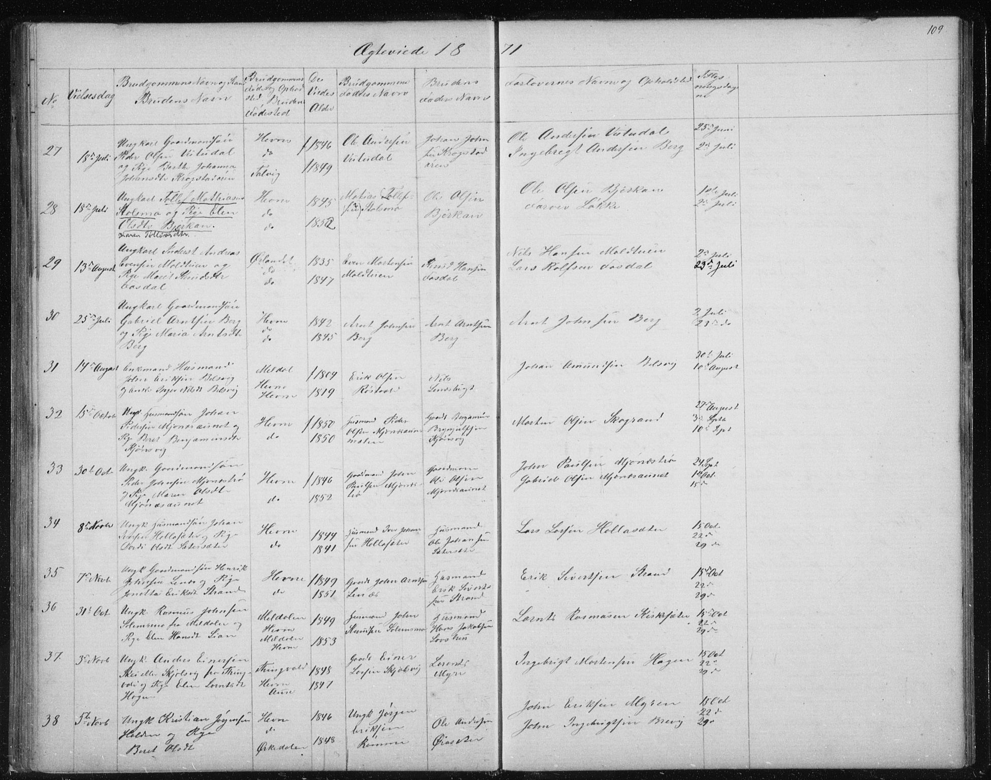 Ministerialprotokoller, klokkerbøker og fødselsregistre - Sør-Trøndelag, AV/SAT-A-1456/630/L0503: Klokkerbok nr. 630C01, 1869-1878, s. 109