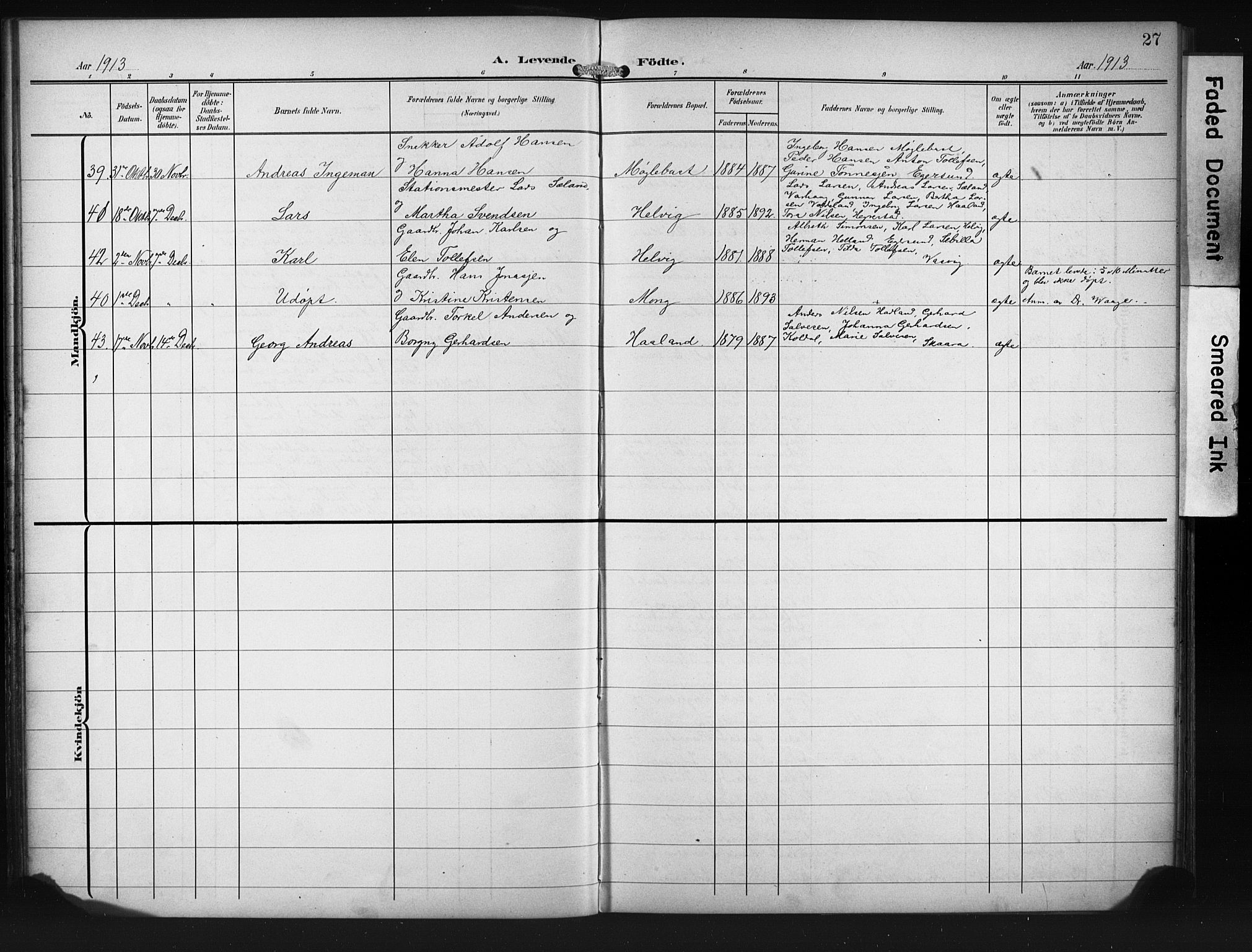 Eigersund sokneprestkontor, AV/SAST-A-101807/S09/L0011: Klokkerbok nr. B 11, 1908-1930, s. 27