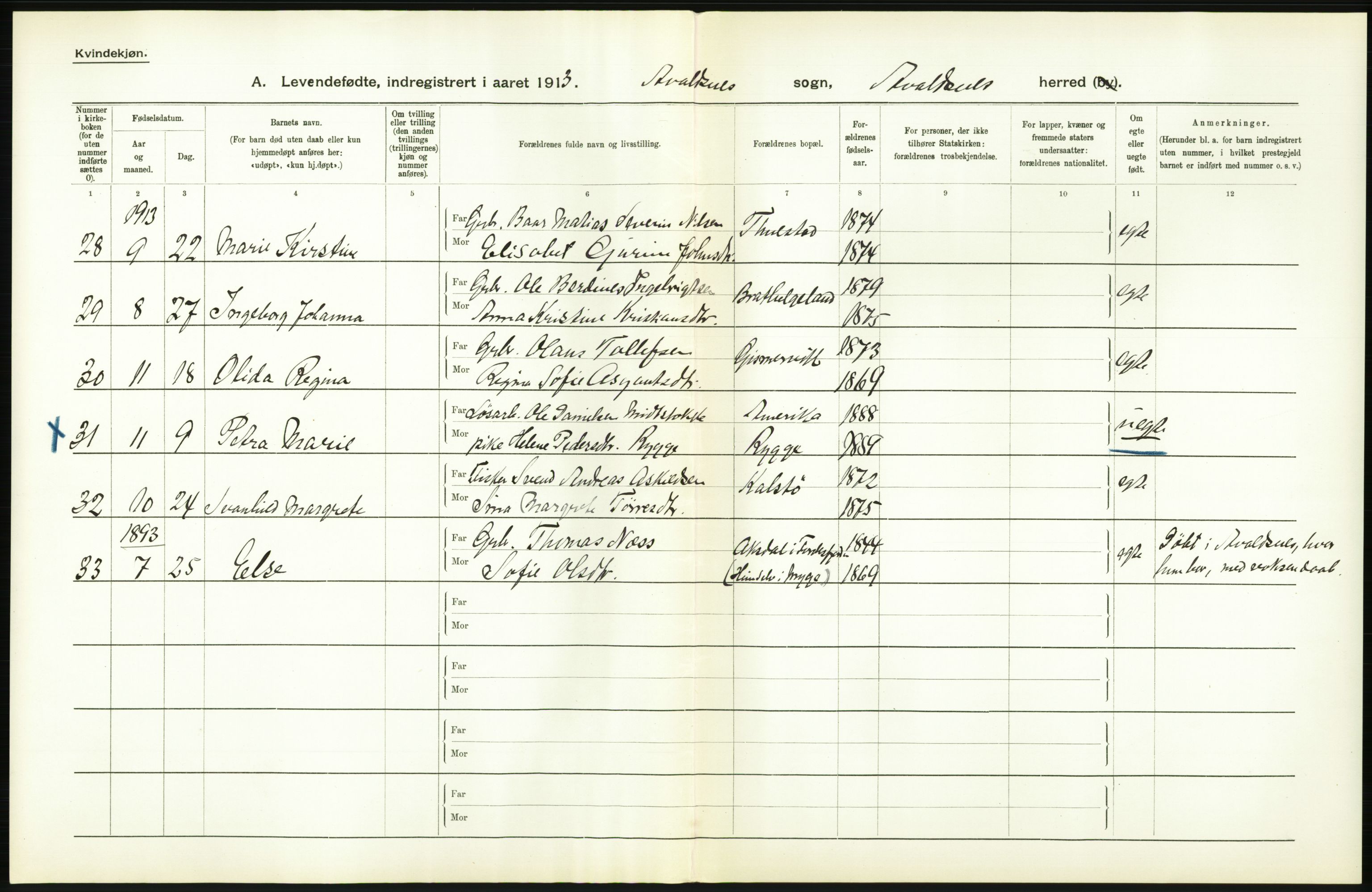 Statistisk sentralbyrå, Sosiodemografiske emner, Befolkning, AV/RA-S-2228/D/Df/Dfb/Dfbc/L0025: Stavanger amt: Levendefødte menn og kvinner. Bygder., 1913, s. 110
