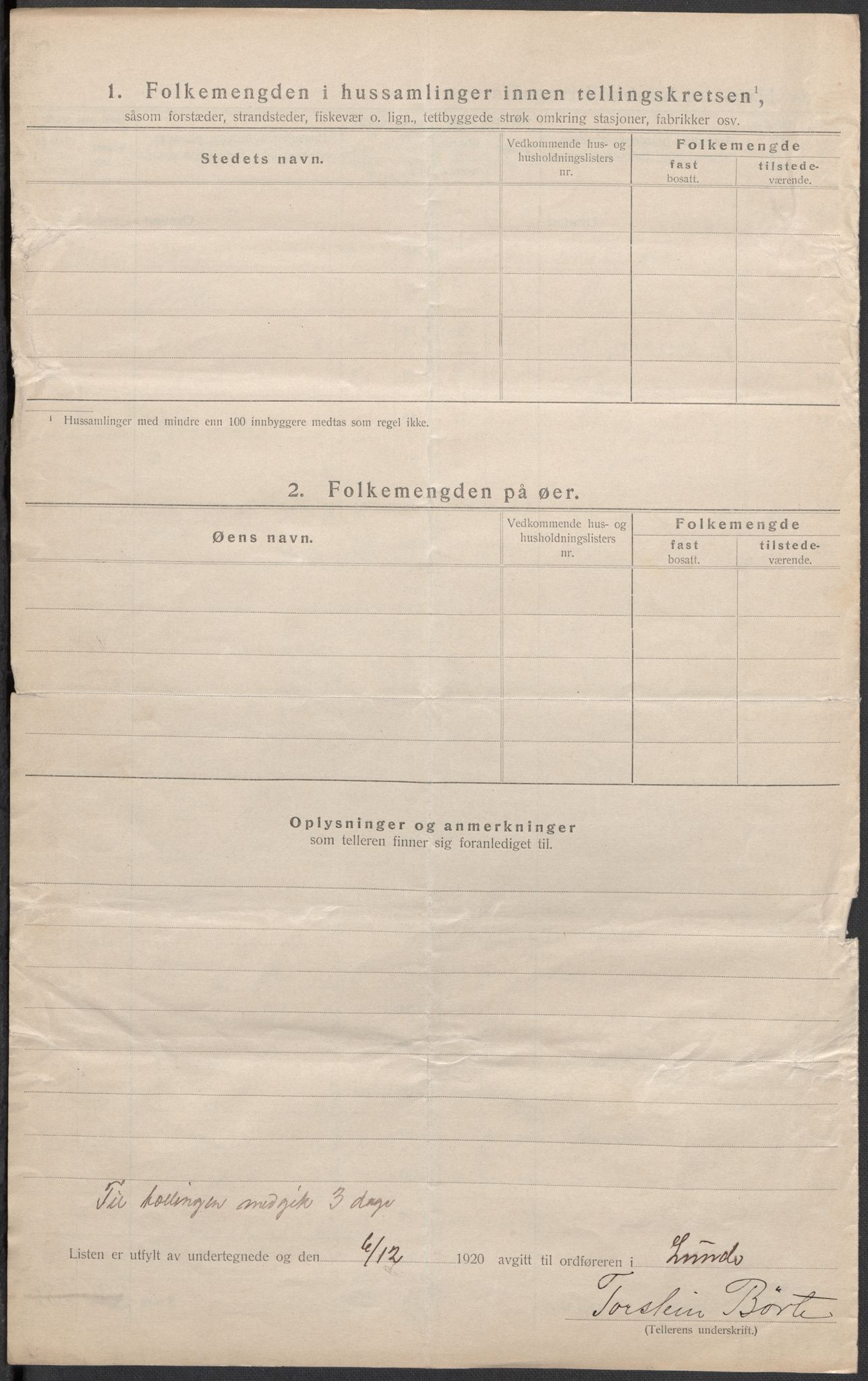 SAKO, Folketelling 1920 for 0820 Lunde herred, 1920, s. 8