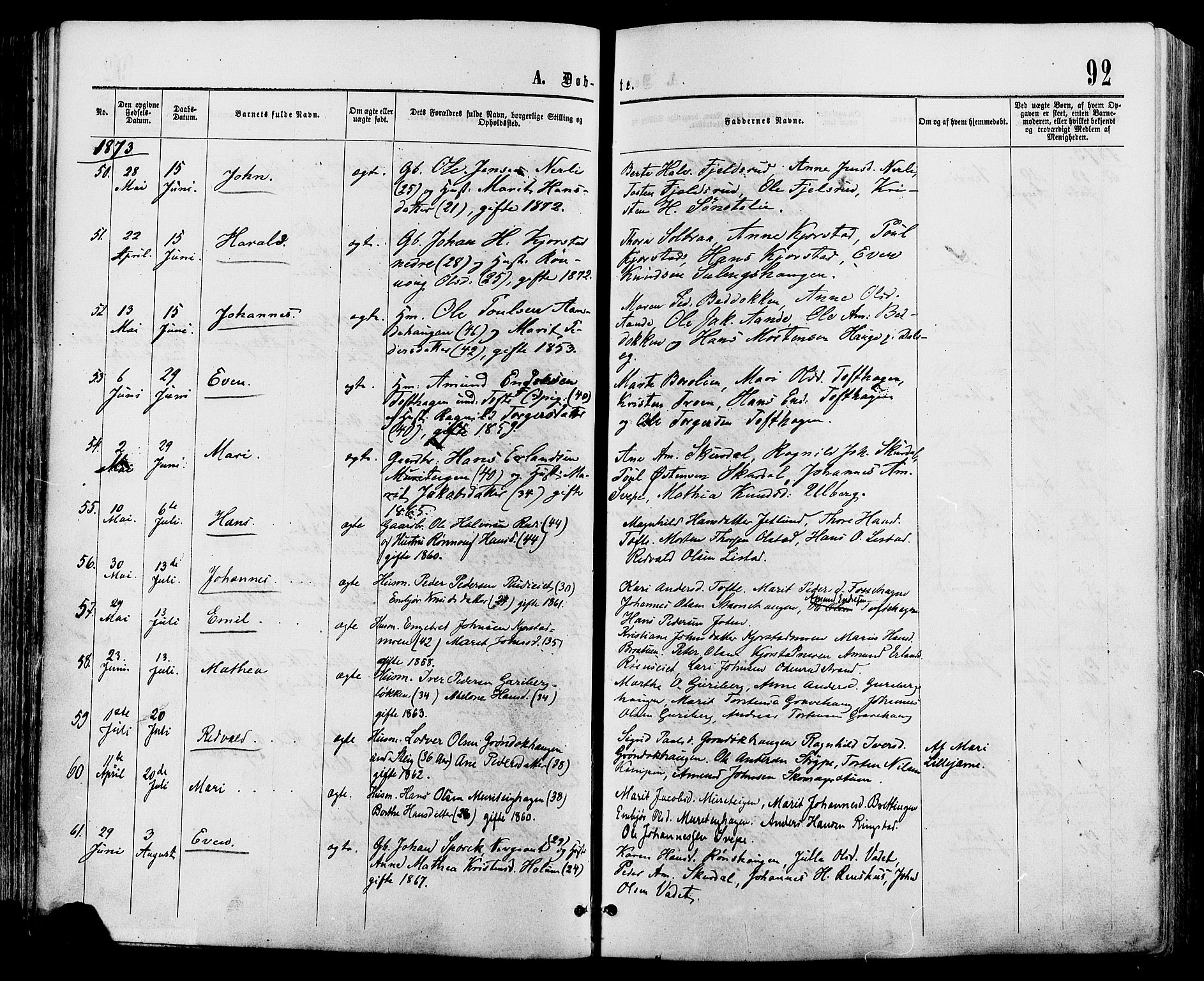 Sør-Fron prestekontor, AV/SAH-PREST-010/H/Ha/Haa/L0002: Ministerialbok nr. 2, 1864-1880, s. 92
