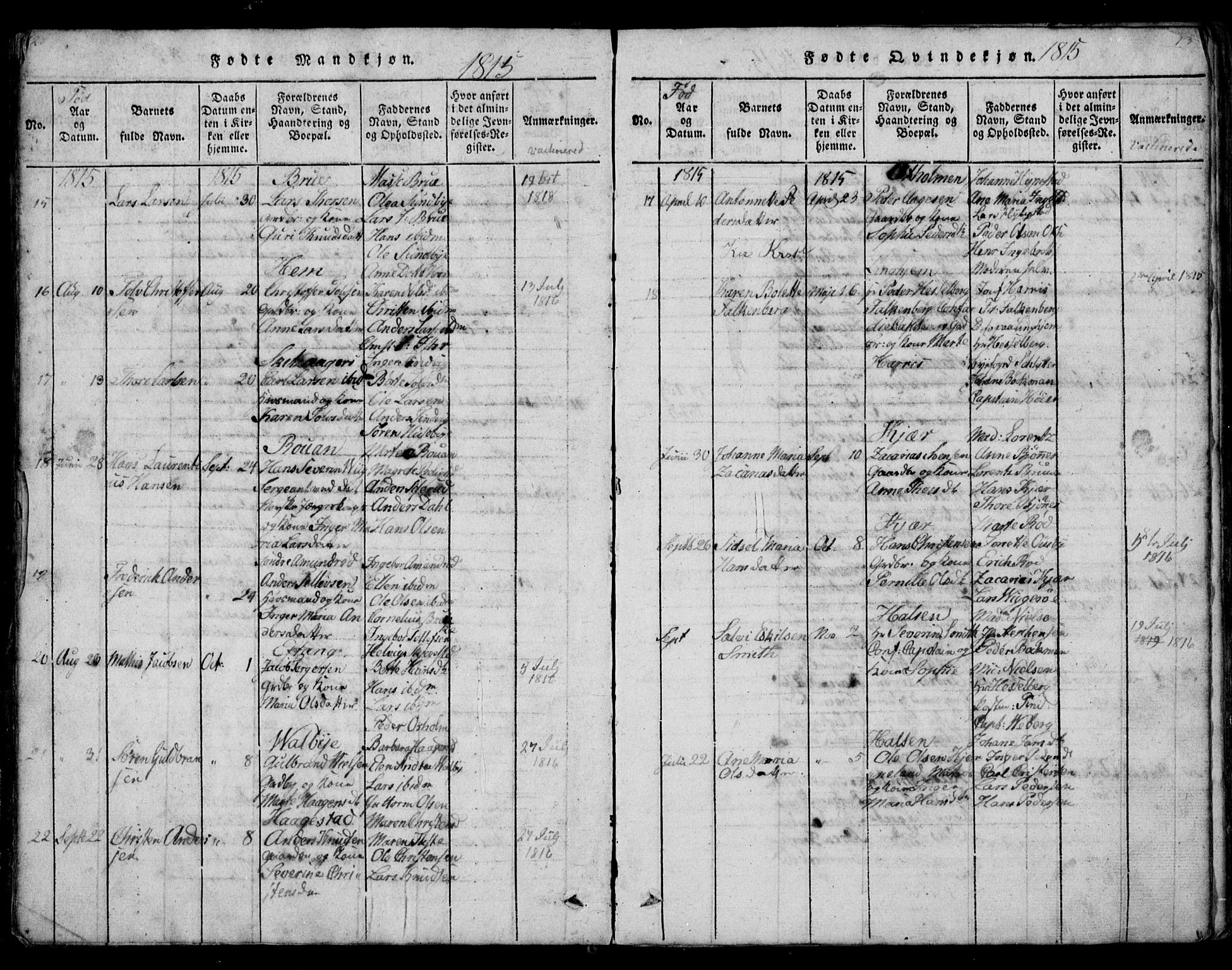 Tjølling kirkebøker, AV/SAKO-A-60/G/Ga/L0001: Klokkerbok nr. 1, 1814-1835, s. 12-13