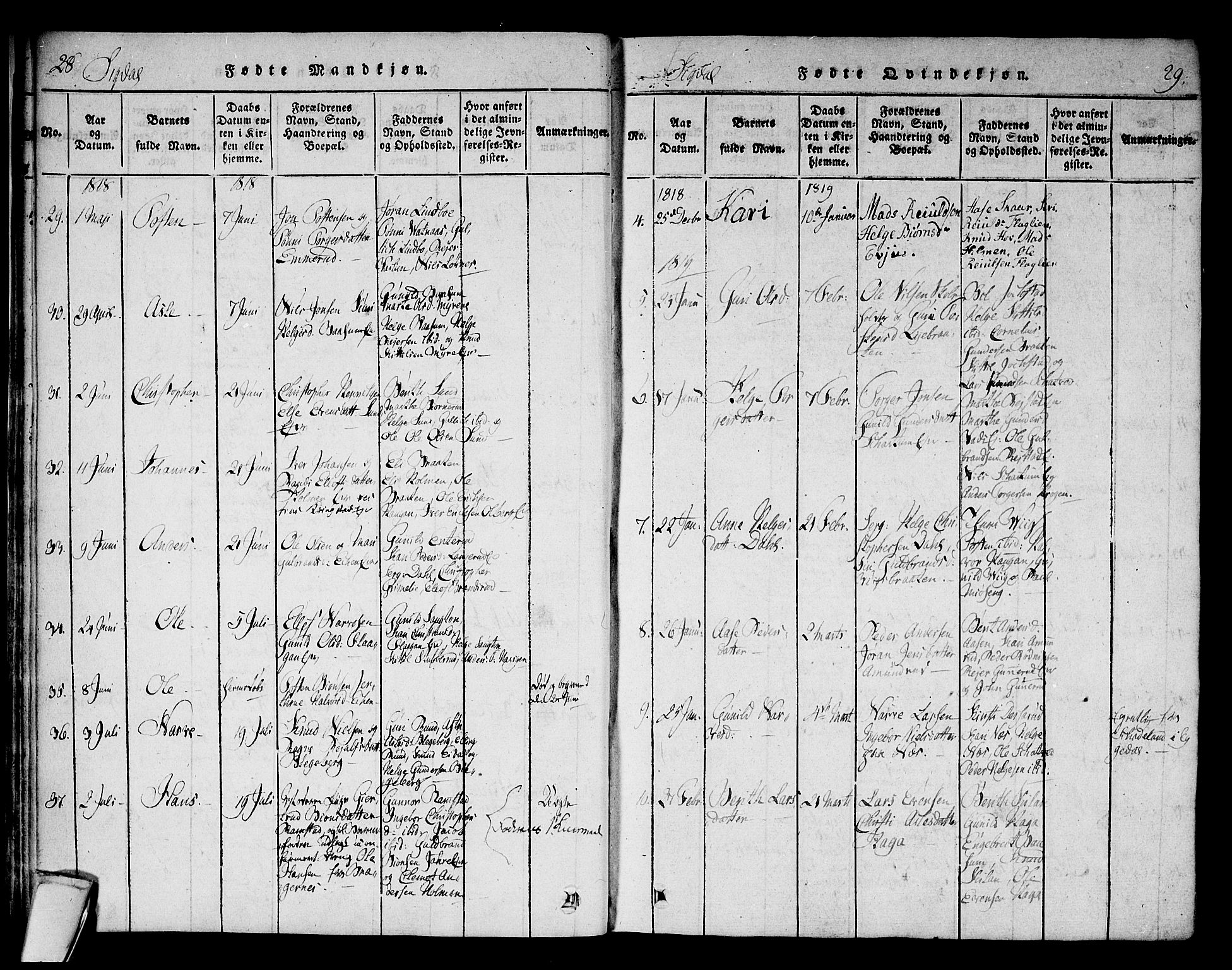 Sigdal kirkebøker, AV/SAKO-A-245/F/Fa/L0005: Ministerialbok nr. I 5 /1, 1815-1829, s. 28-29