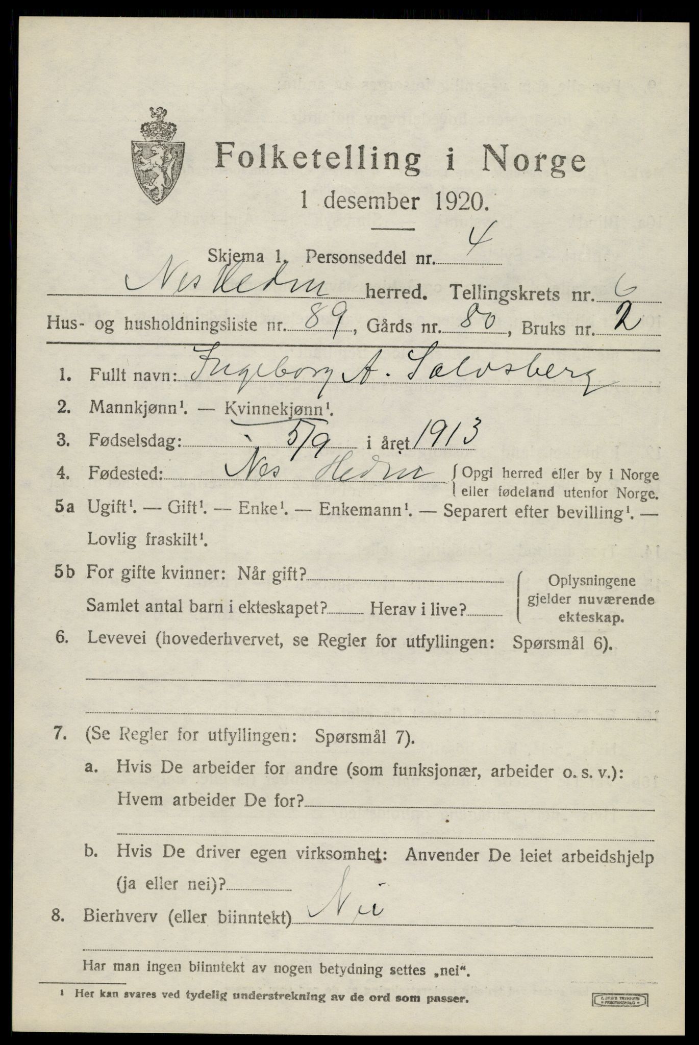 SAH, Folketelling 1920 for 0411 Nes herred, 1920, s. 8780