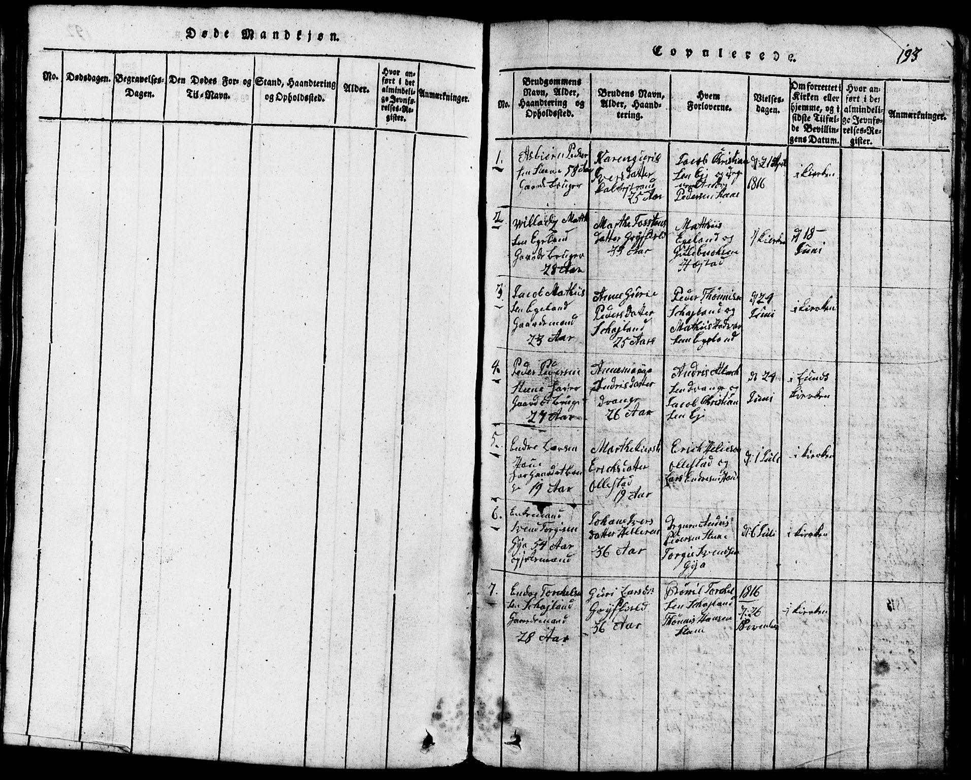 Lund sokneprestkontor, AV/SAST-A-101809/S07/L0001: Klokkerbok nr. B 1, 1815-1853, s. 193