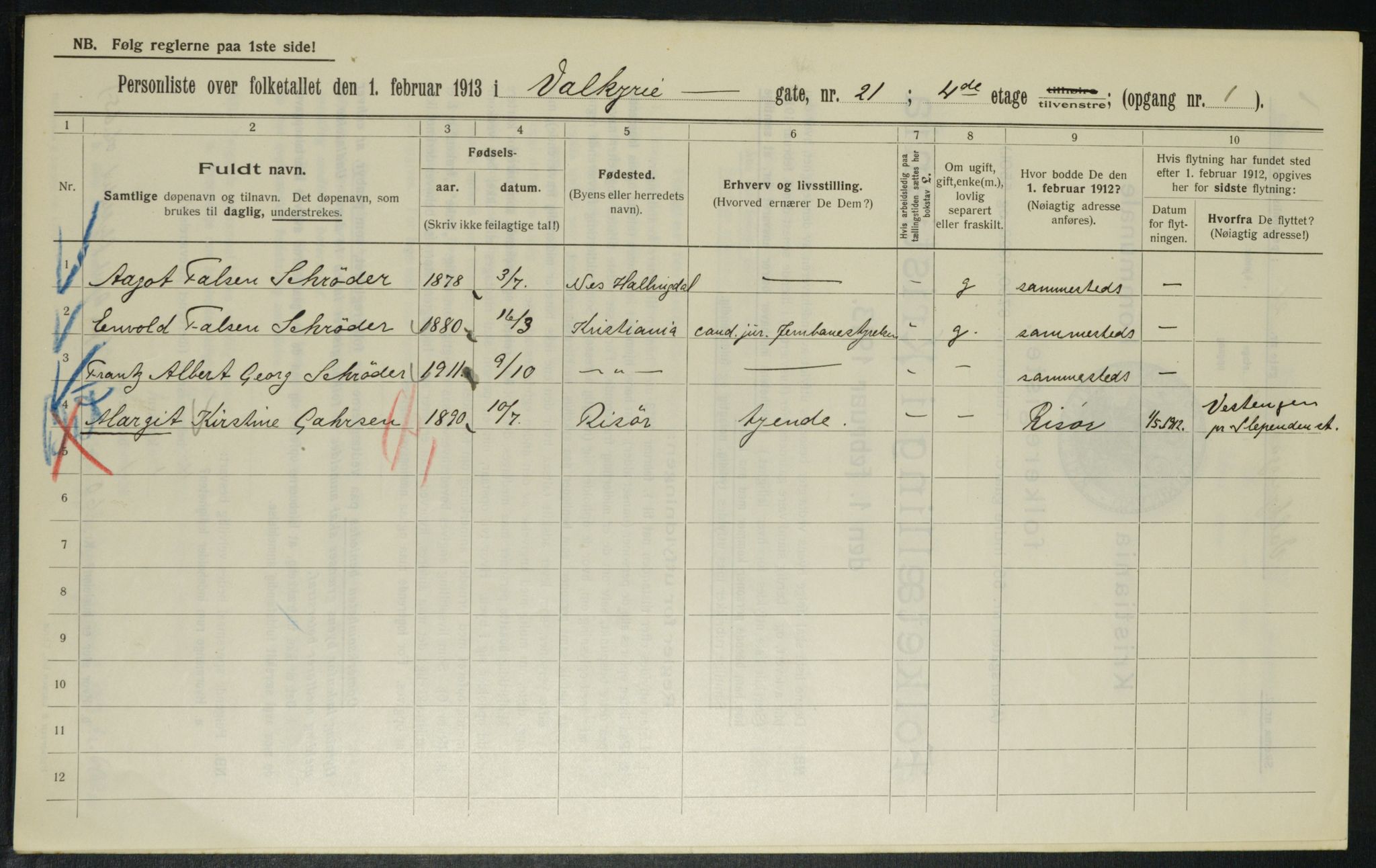 OBA, Kommunal folketelling 1.2.1913 for Kristiania, 1913, s. 121716