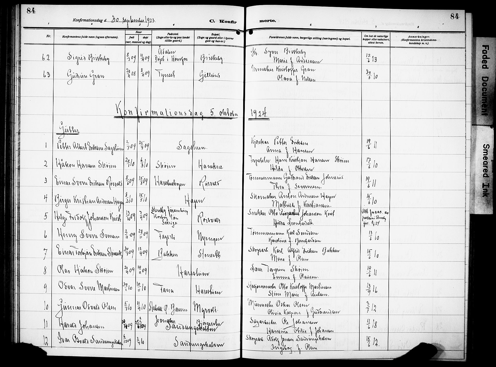 Lunner prestekontor, AV/SAH-PREST-118/H/Ha/Hab/L0002: Klokkerbok nr. 2, 1923-1933, s. 84