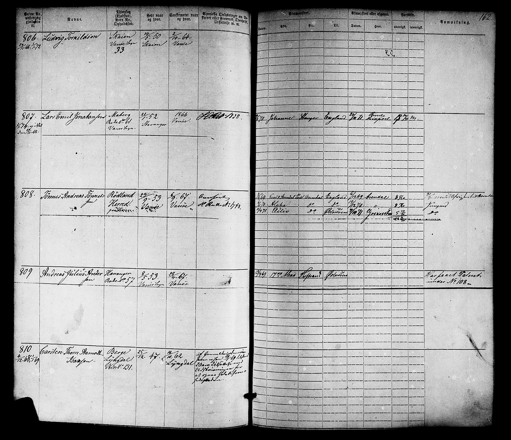 Farsund mønstringskrets, SAK/2031-0017/F/Fa/L0005: Annotasjonsrulle nr 1-1910 med register, Z-2, 1869-1877, s. 191