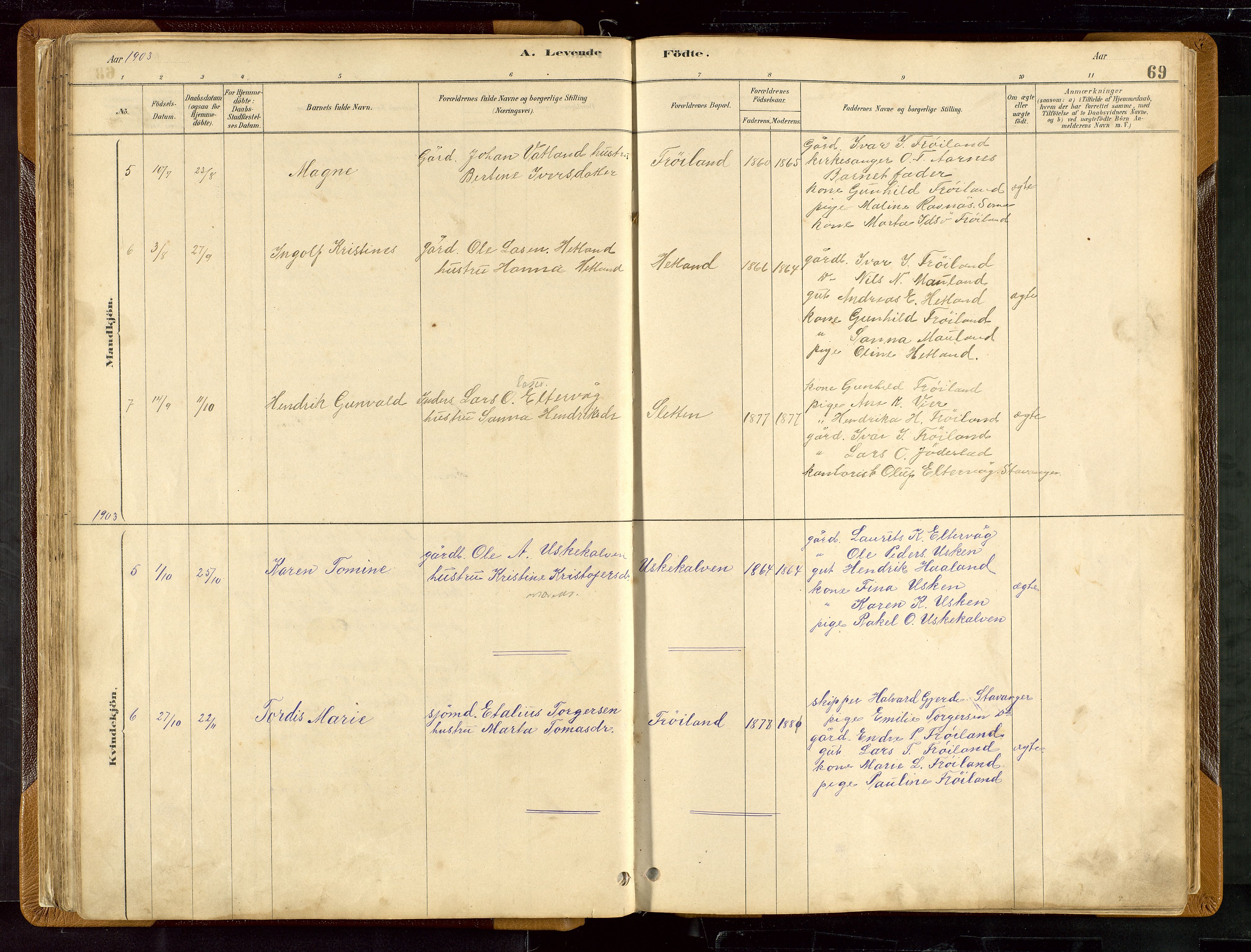 Hetland sokneprestkontor, SAST/A-101826/30/30BB/L0007: Klokkerbok nr. B 7, 1878-1910, s. 69