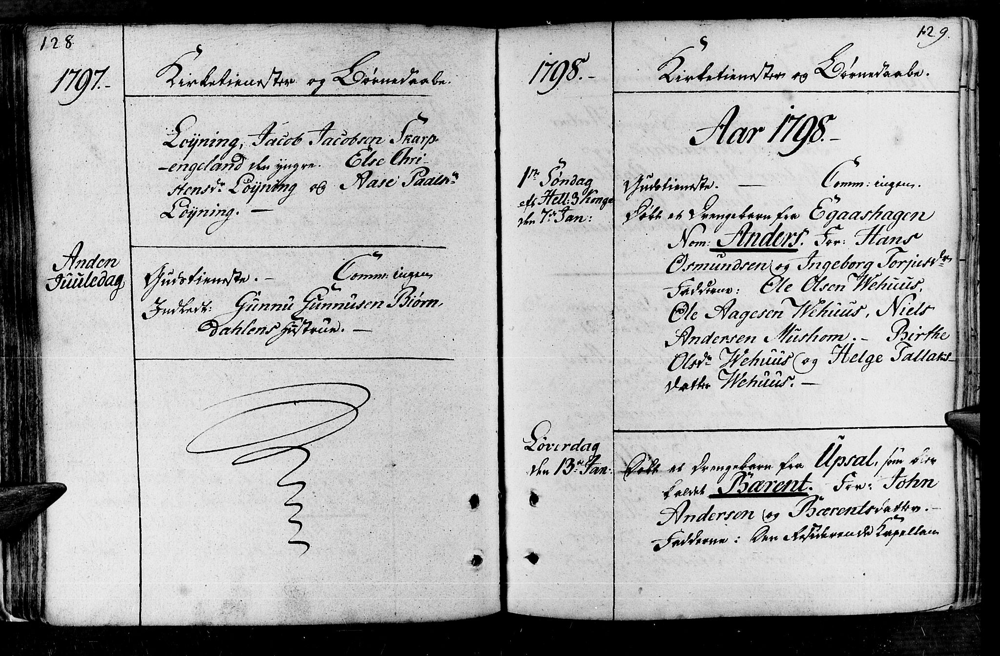 Vennesla sokneprestkontor, SAK/1111-0045/Fa/Fac/L0002: Ministerialbok nr. A 2, 1785-1834, s. 128-129