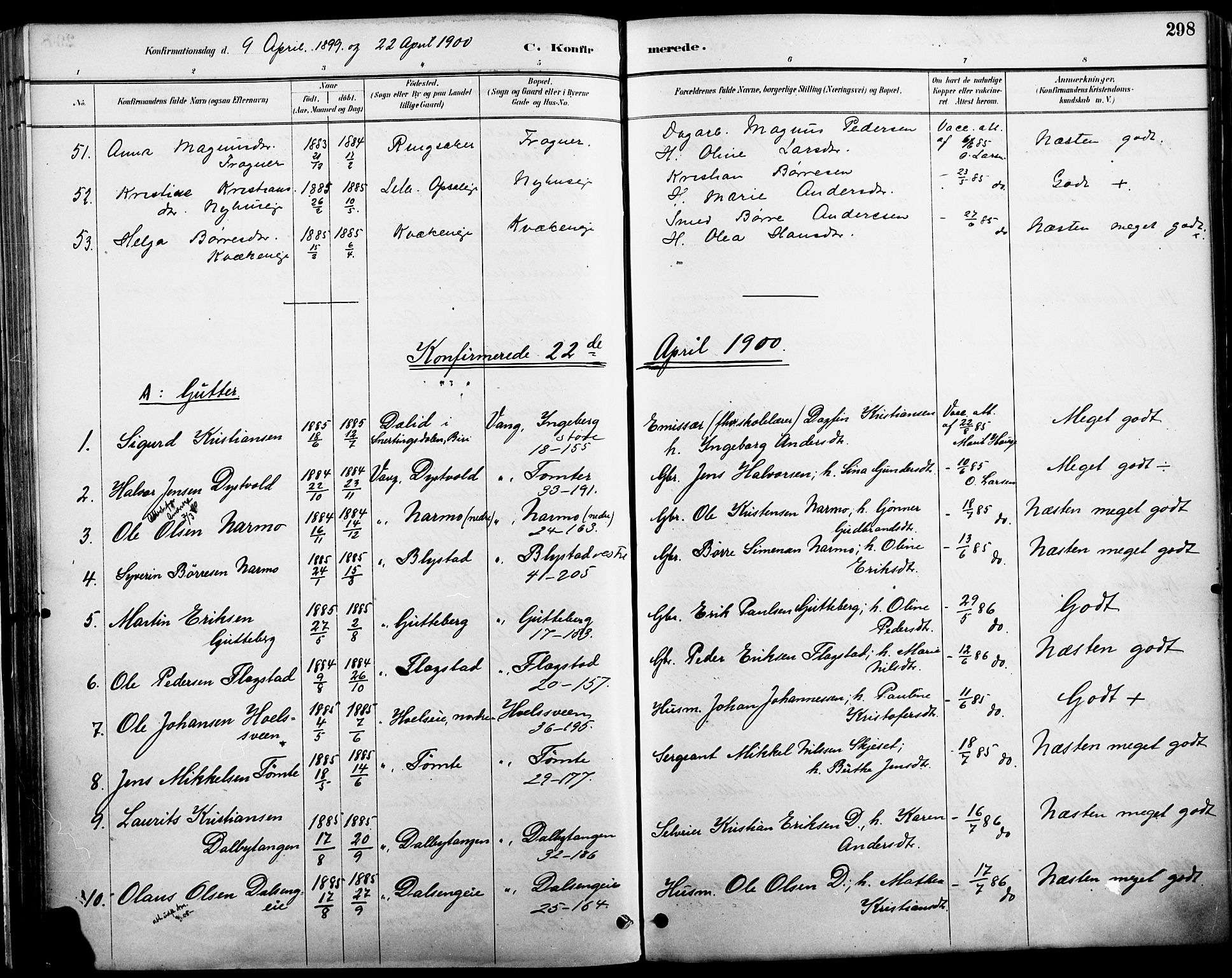 Vang prestekontor, Hedmark, AV/SAH-PREST-008/H/Ha/Haa/L0019A: Ministerialbok nr. 19, 1886-1900, s. 298