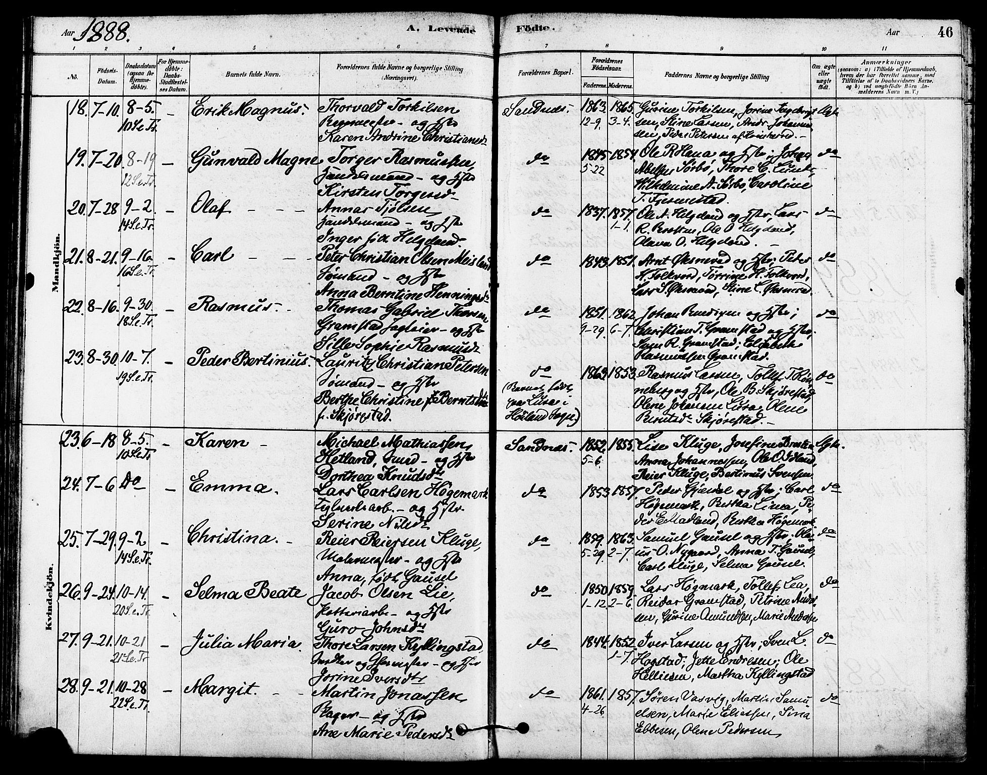 Høyland sokneprestkontor, AV/SAST-A-101799/001/30BA/L0012: Ministerialbok nr. A 11, 1878-1889, s. 46