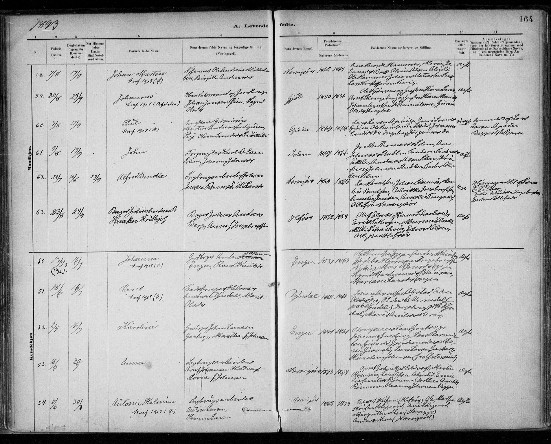 Ministerialprotokoller, klokkerbøker og fødselsregistre - Sør-Trøndelag, AV/SAT-A-1456/668/L0809: Ministerialbok nr. 668A09, 1881-1895, s. 164