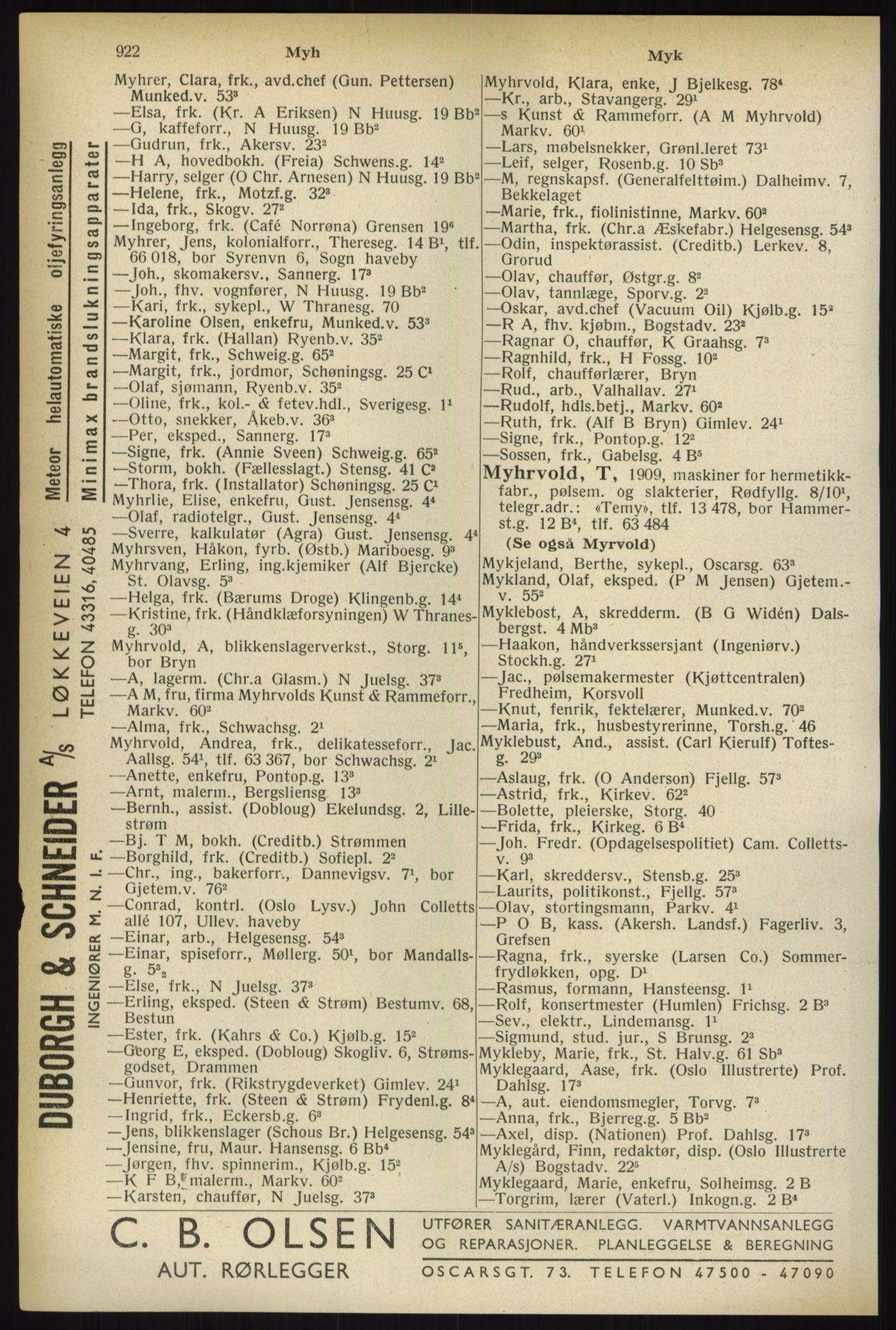 Kristiania/Oslo adressebok, PUBL/-, 1933, s. 922