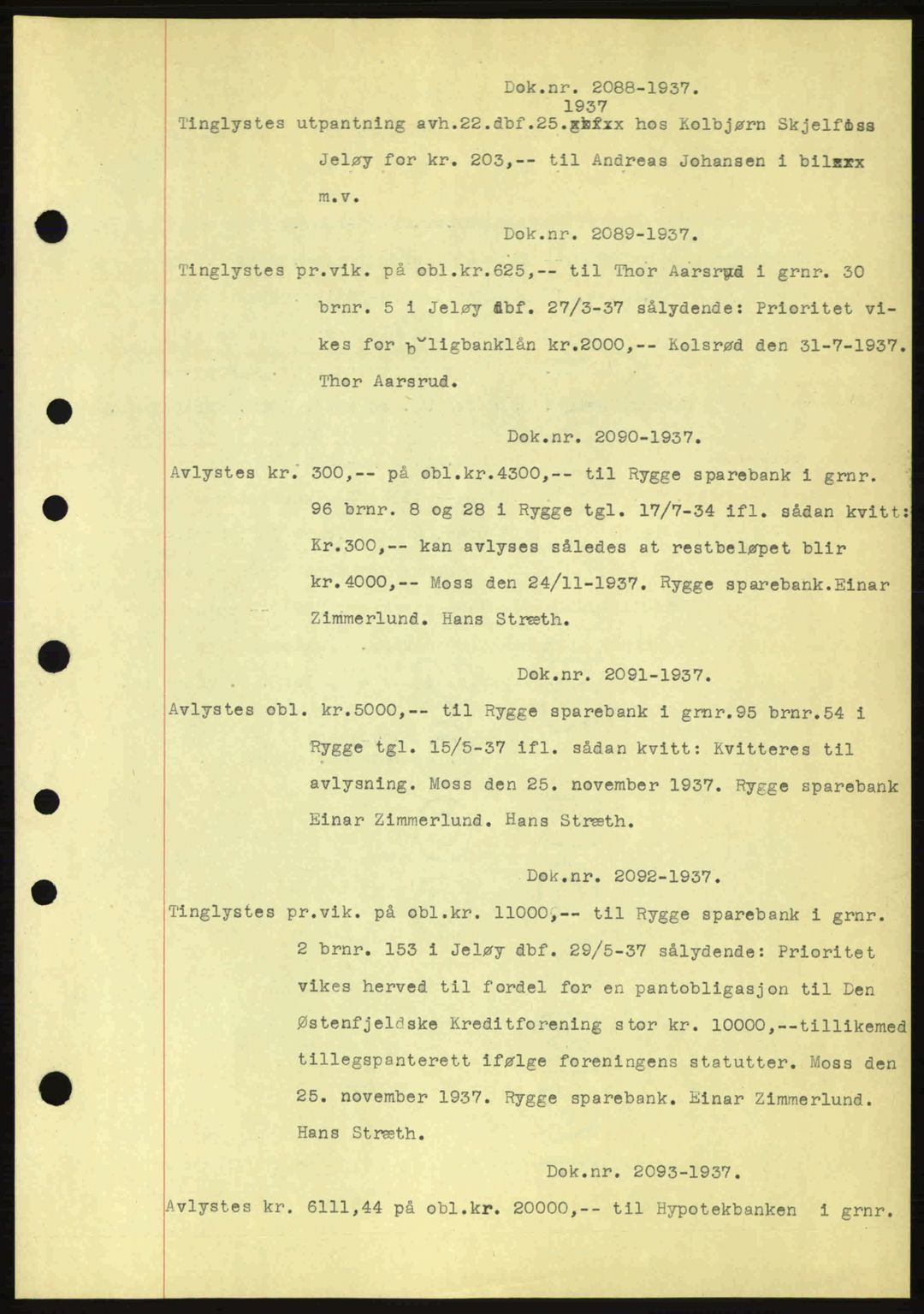 Moss sorenskriveri, SAO/A-10168: Pantebok nr. B4, 1937-1938, Dagboknr: 2088/1937
