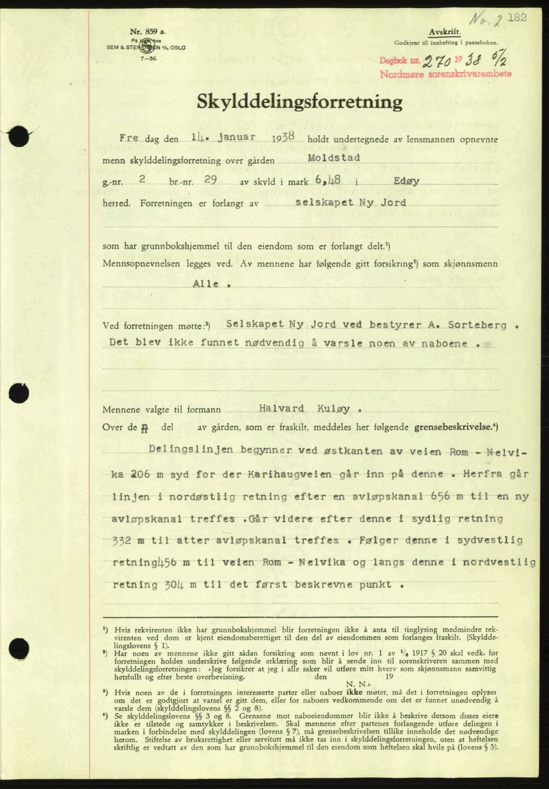 Nordmøre sorenskriveri, SAT/A-4132/1/2/2Ca: Pantebok nr. A83, 1938-1938, Dagboknr: 270/1938