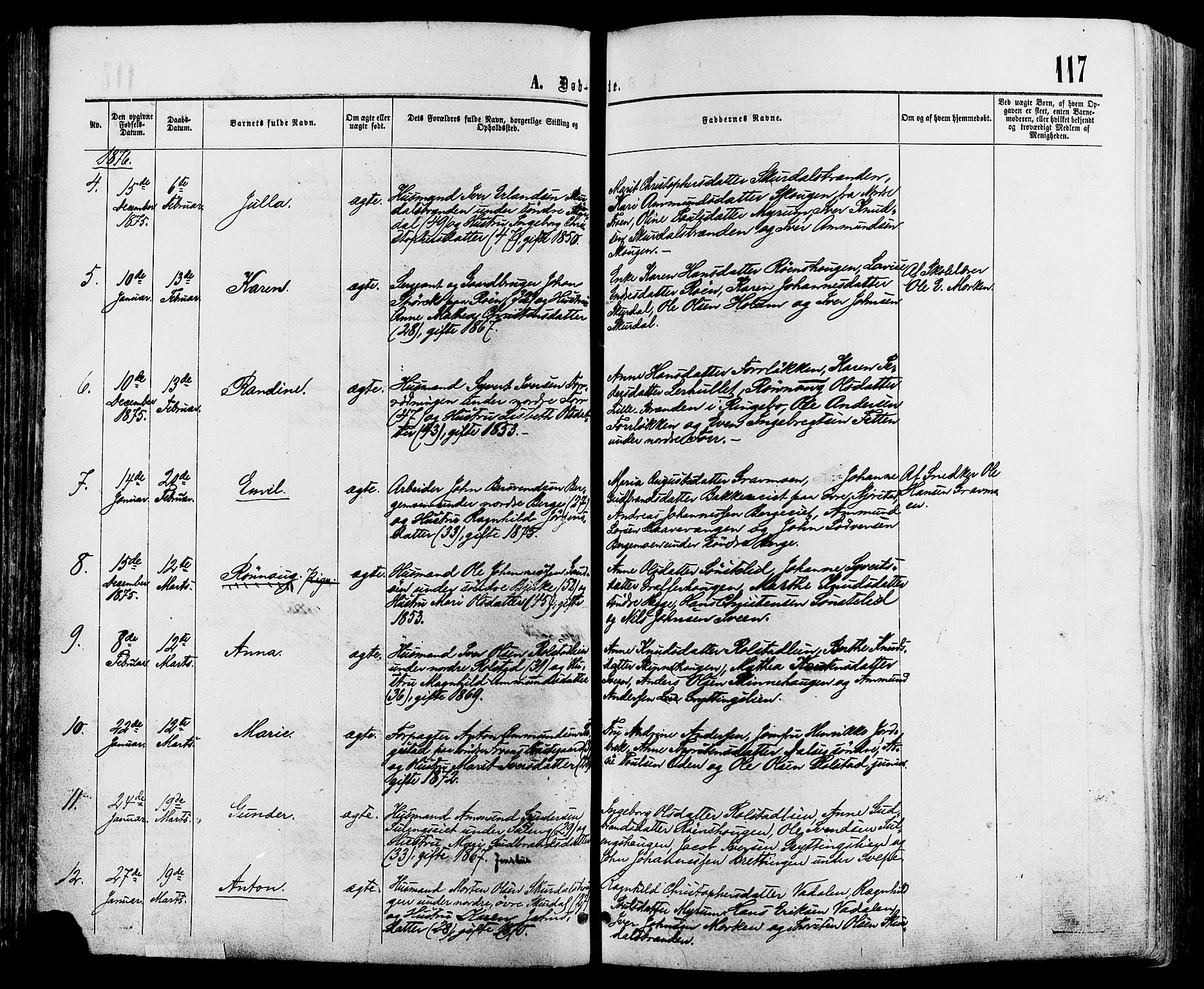 Sør-Fron prestekontor, SAH/PREST-010/H/Ha/Haa/L0002: Ministerialbok nr. 2, 1864-1880, s. 117