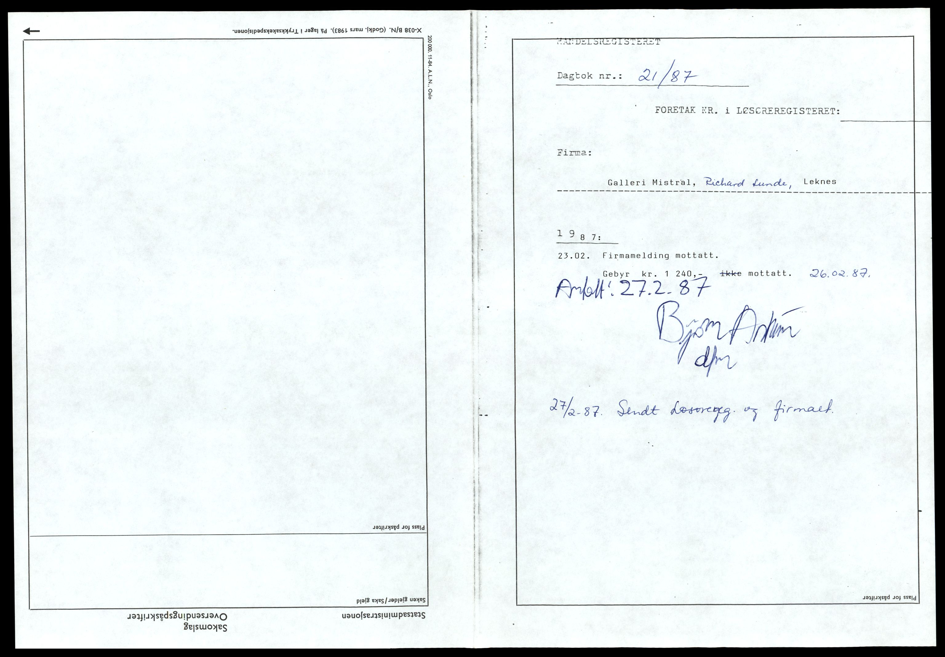 Lofoten sorenskriveri, SAT/A-0017/2/J/Jd/Jdc/L0006: Bilag, G-H, 1944-1990, s. 1