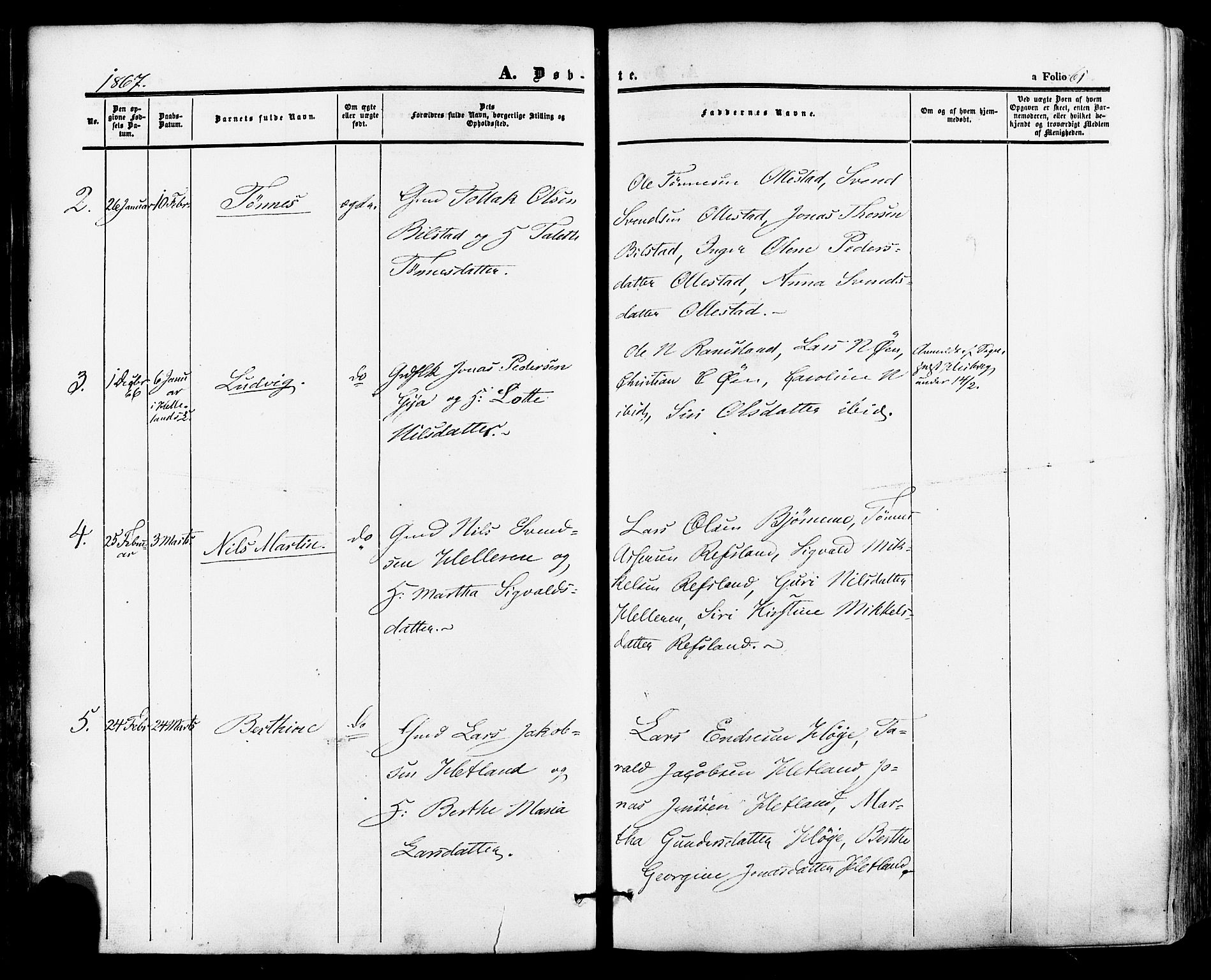 Lund sokneprestkontor, AV/SAST-A-101809/S06/L0010: Ministerialbok nr. A 9, 1854-1886, s. 61