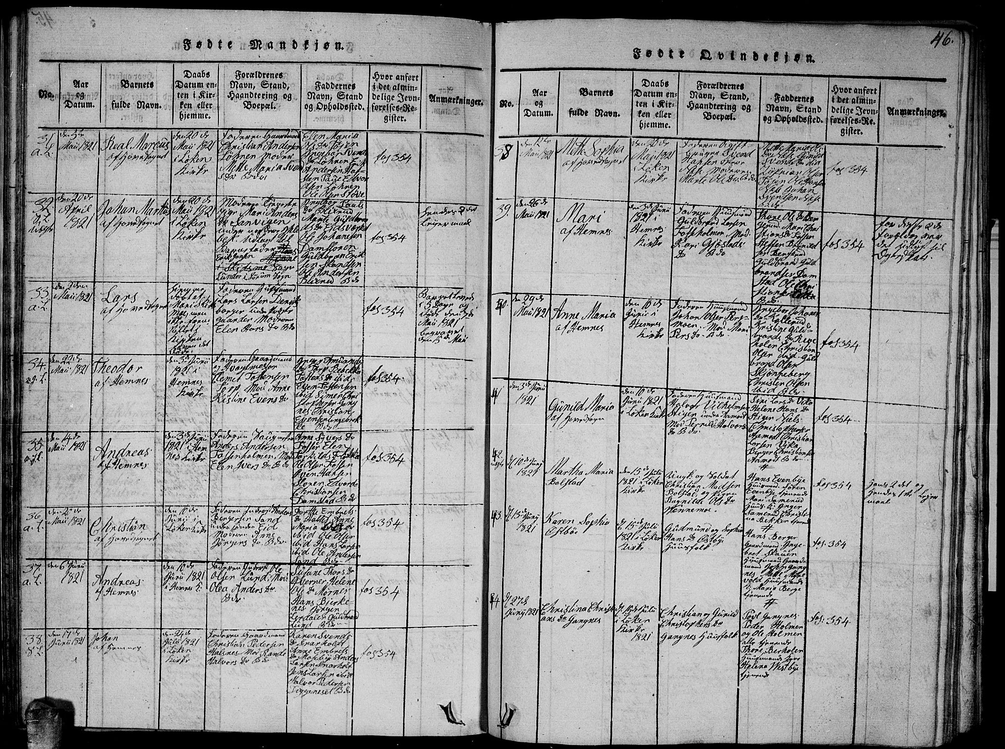 Høland prestekontor Kirkebøker, AV/SAO-A-10346a/G/Ga/L0001: Klokkerbok nr. I 1, 1814-1827, s. 46