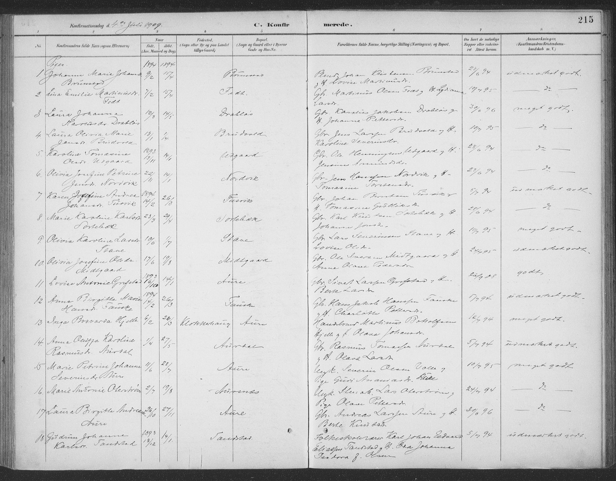 Ministerialprotokoller, klokkerbøker og fødselsregistre - Møre og Romsdal, AV/SAT-A-1454/523/L0335: Ministerialbok nr. 523A02, 1891-1911, s. 215