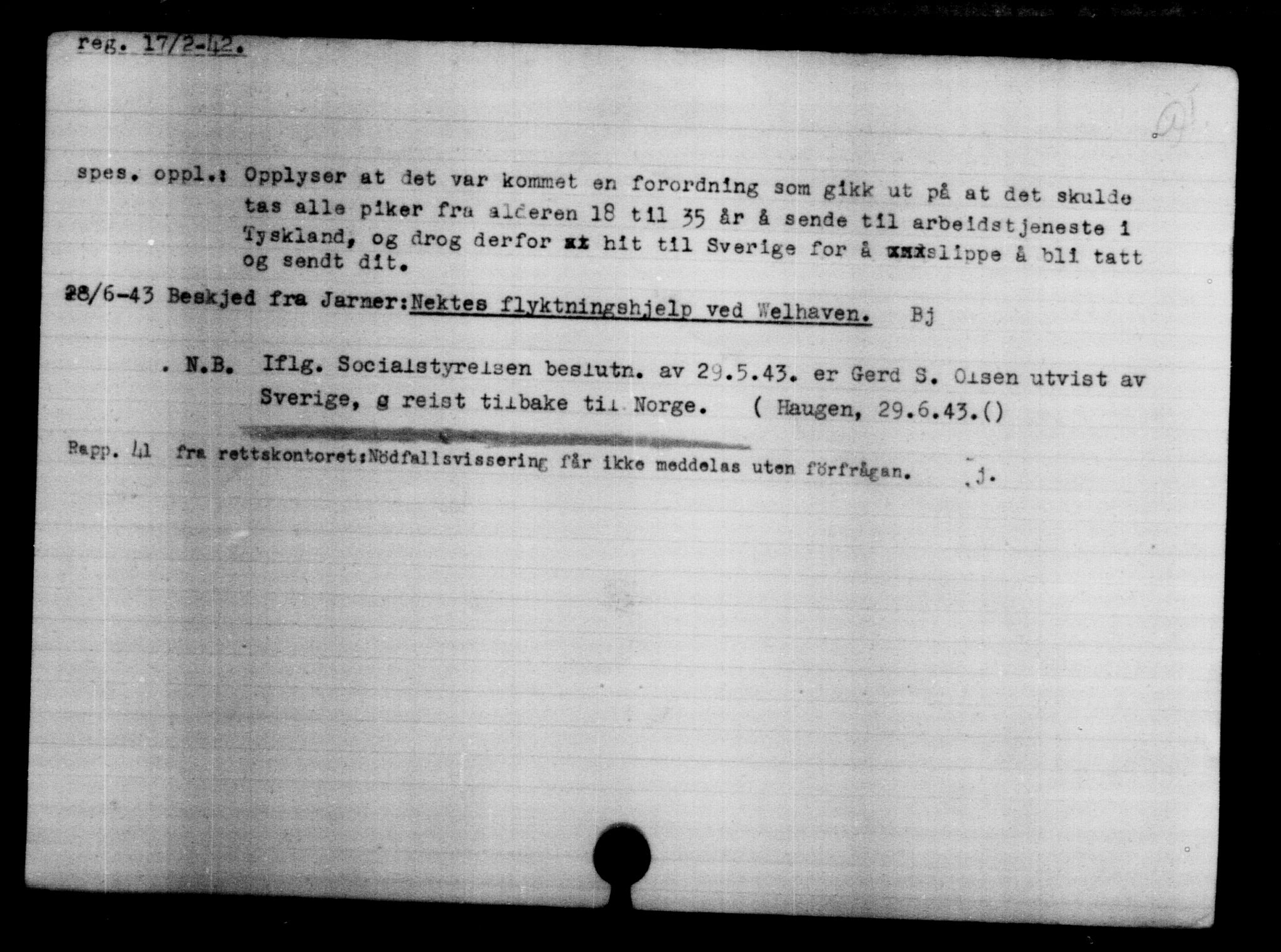 Utenriksstasjonene, Legasjonen i Stockholm, Flyktningkontoret, AV/RA-S-6753/V/Va/L0004: Kjesäterkartoteket, flyktninger med registreringsnr. 3496-6610, 1940-1945, s. 772