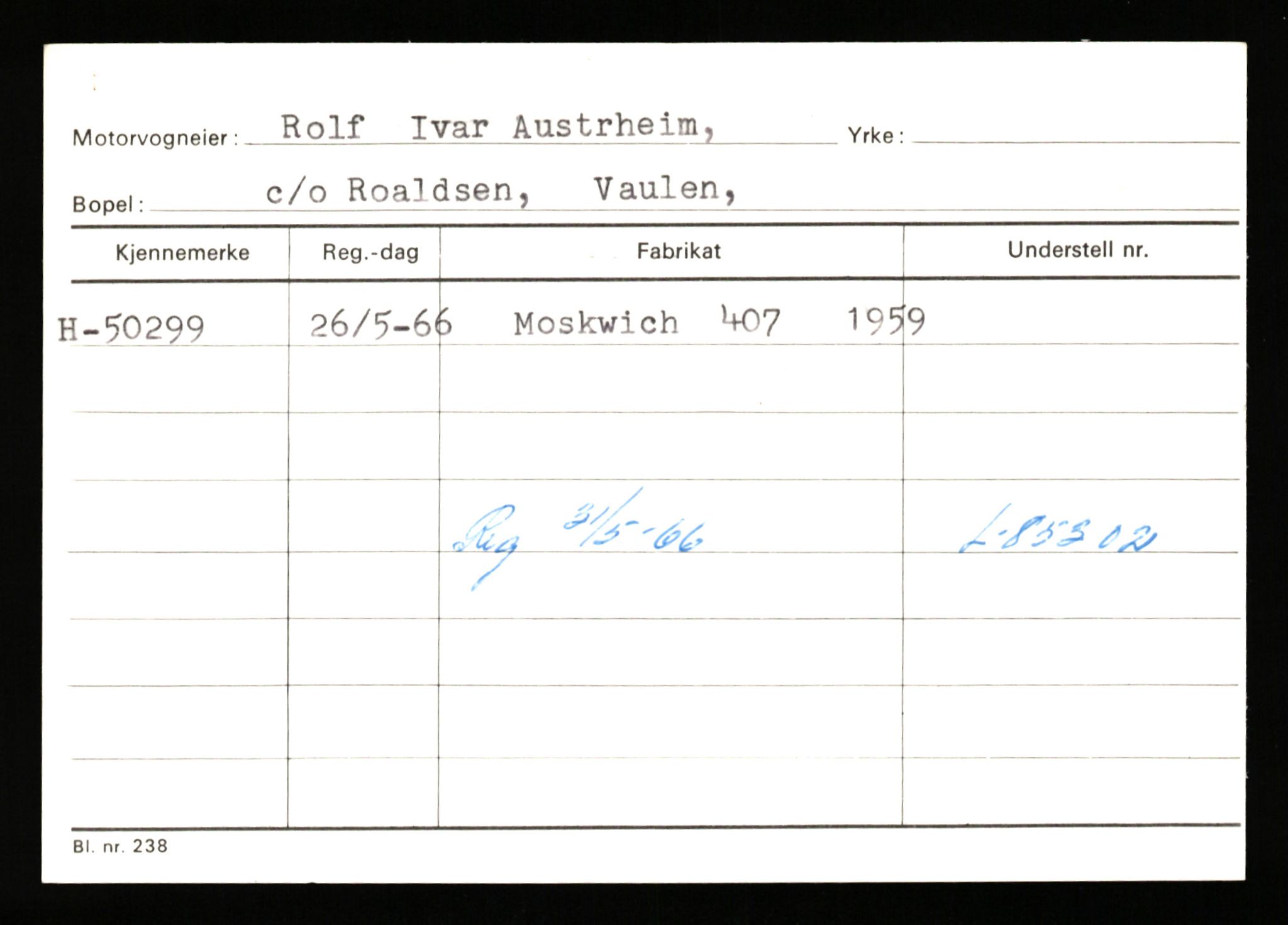 Stavanger trafikkstasjon, SAST/A-101942/0/G/L0007: Registreringsnummer: 49019 - 67460, 1930-1971, s. 261