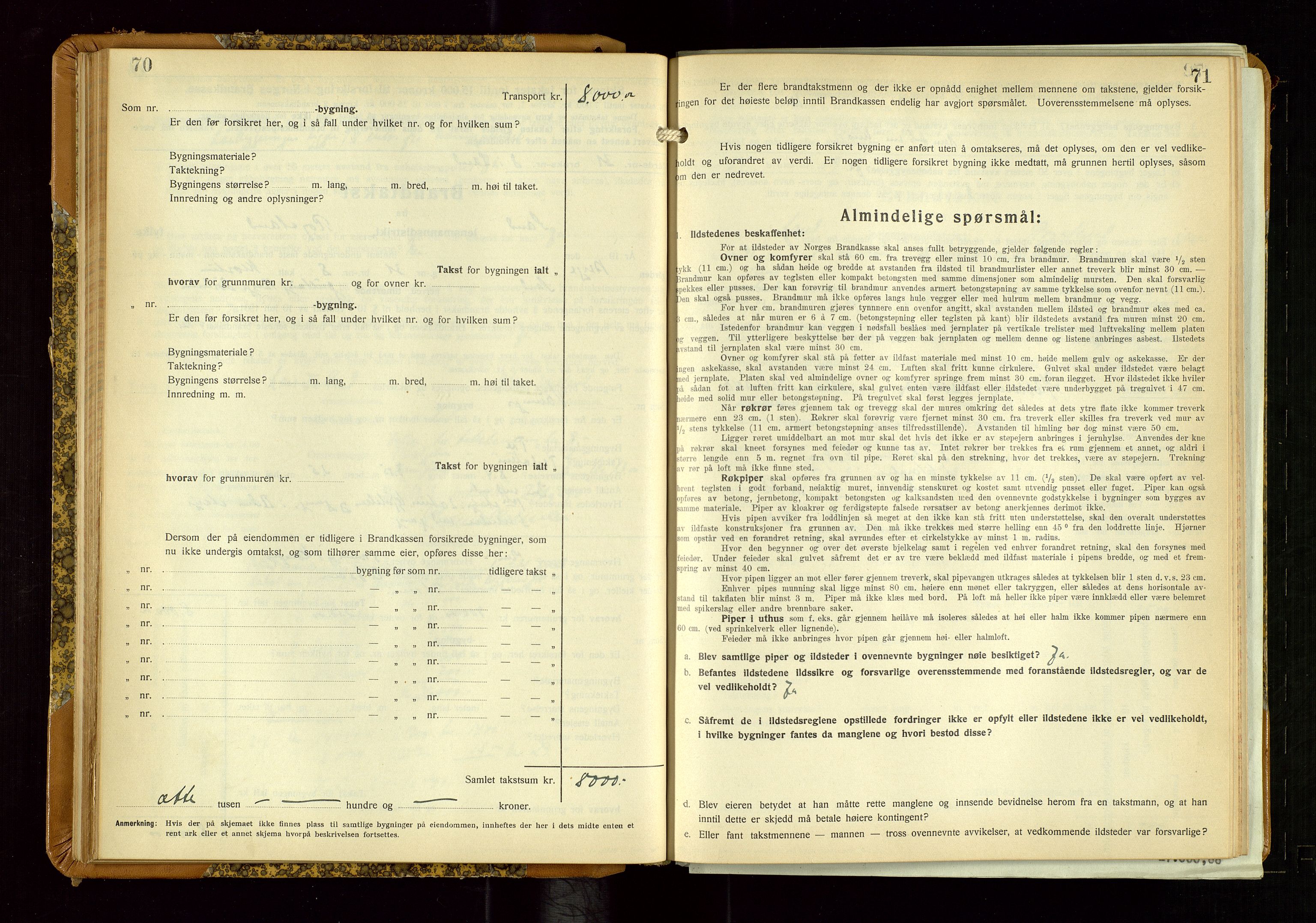 Sand lensmannskontor, AV/SAST-A-100415/Goc/L0002: "Brandtaxationsprotokol", 1936-1952, s. 70-71