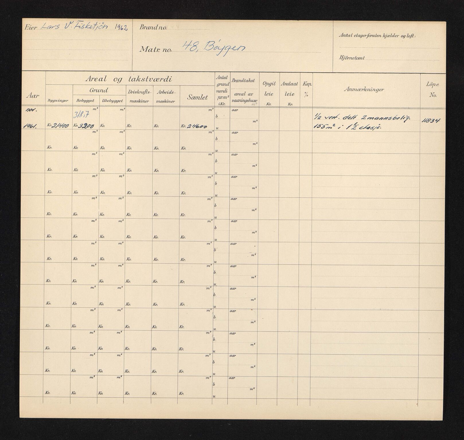 Stavanger kommune. Skattetakstvesenet, BYST/A-0440/F/Fa/Faa/L0008/0004: Skattetakstkort / Bøygen 45 - Bådegata 10