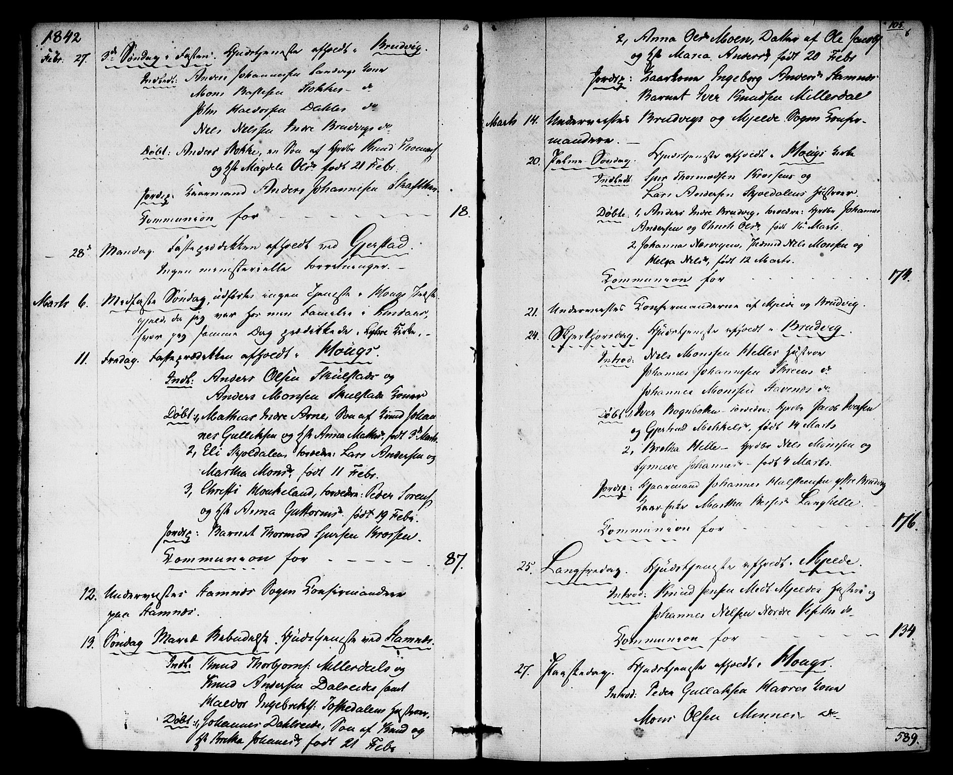 Haus sokneprestembete, SAB/A-75601: Residerende kapellans bok nr. A 2, 1841-1850, s. 6