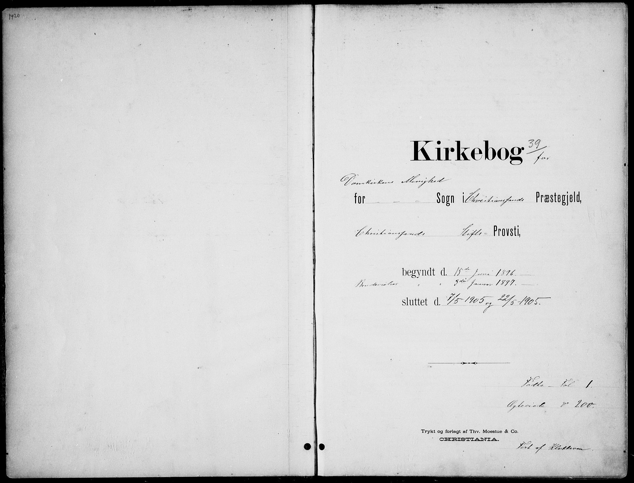 Kristiansand domprosti, SAK/1112-0006/F/Fb/L0018: Klokkerbok nr. B 18, 1896-1905