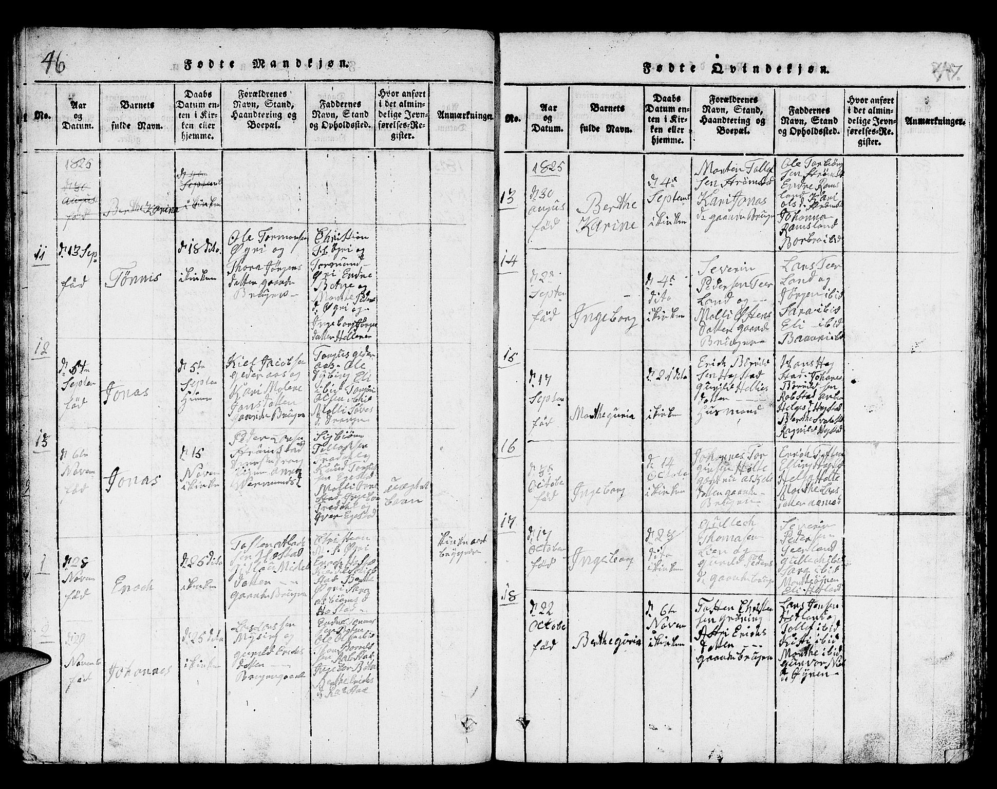 Helleland sokneprestkontor, SAST/A-101810: Klokkerbok nr. B 1, 1815-1841, s. 46-47