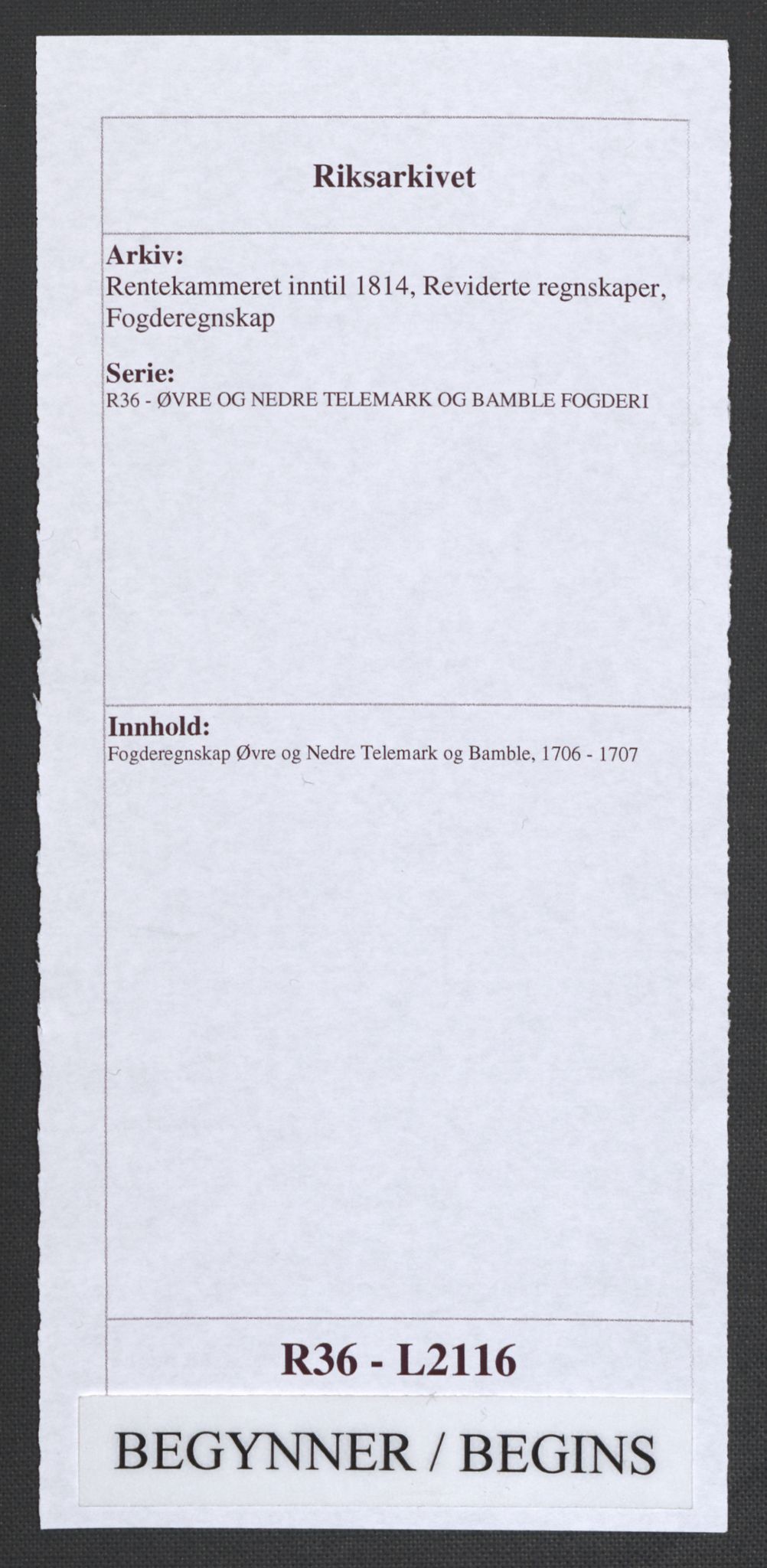 Rentekammeret inntil 1814, Reviderte regnskaper, Fogderegnskap, AV/RA-EA-4092/R36/L2116: Fogderegnskap Øvre og Nedre Telemark og Bamble, 1706-1707, s. 1