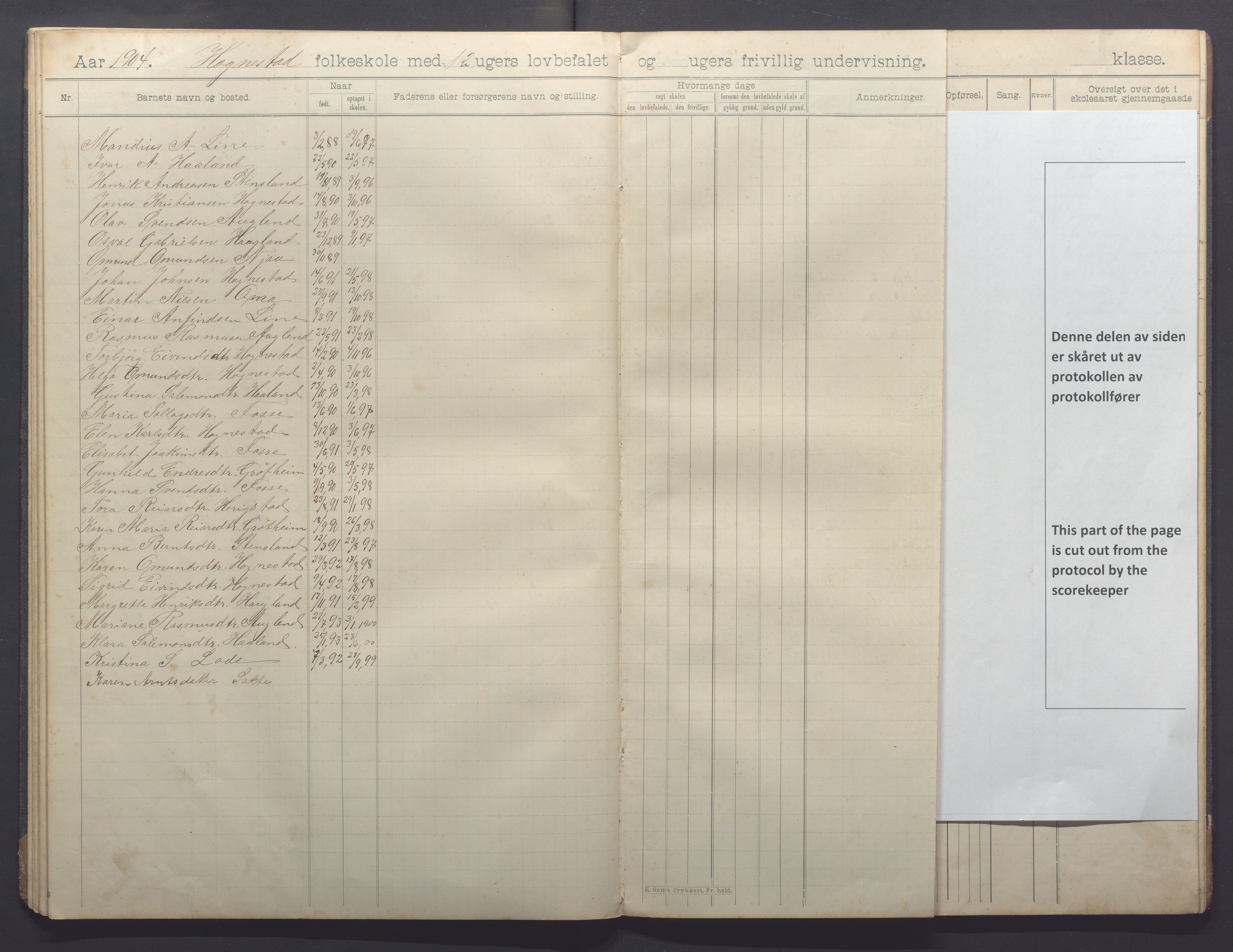 Time kommune - Line/Hognestad skole, IKAR/K-100802/H/L0004: Skoleprotokoll, 1899-1906, s. 33