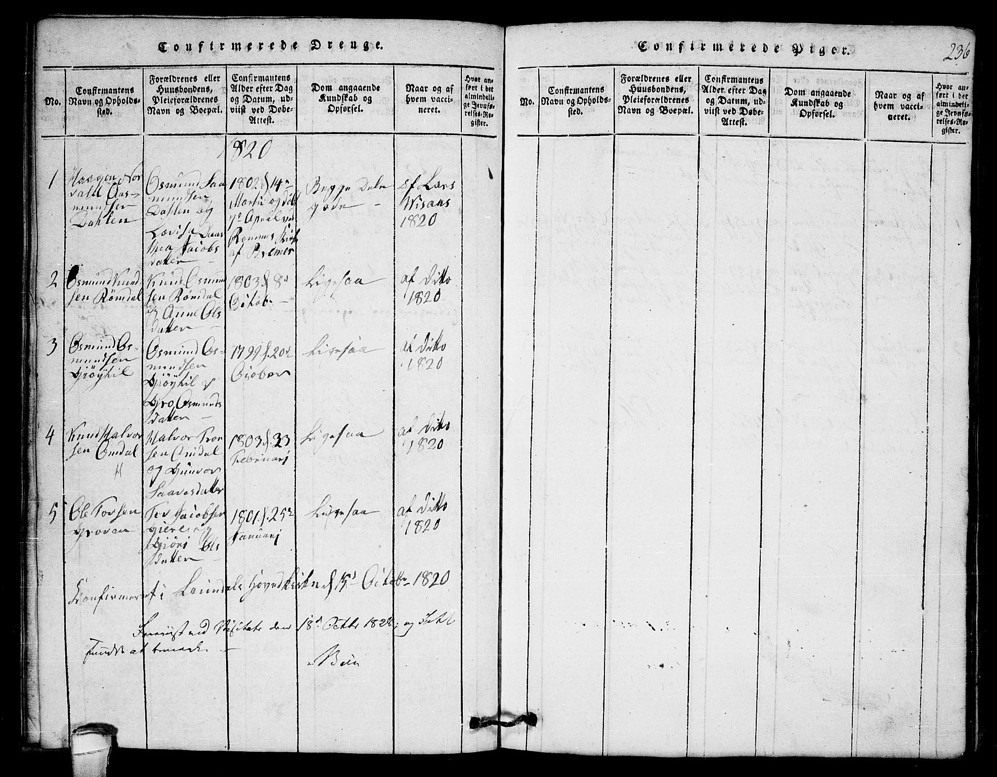 Lårdal kirkebøker, AV/SAKO-A-284/G/Gb/L0001: Klokkerbok nr. II 1, 1815-1865, s. 236