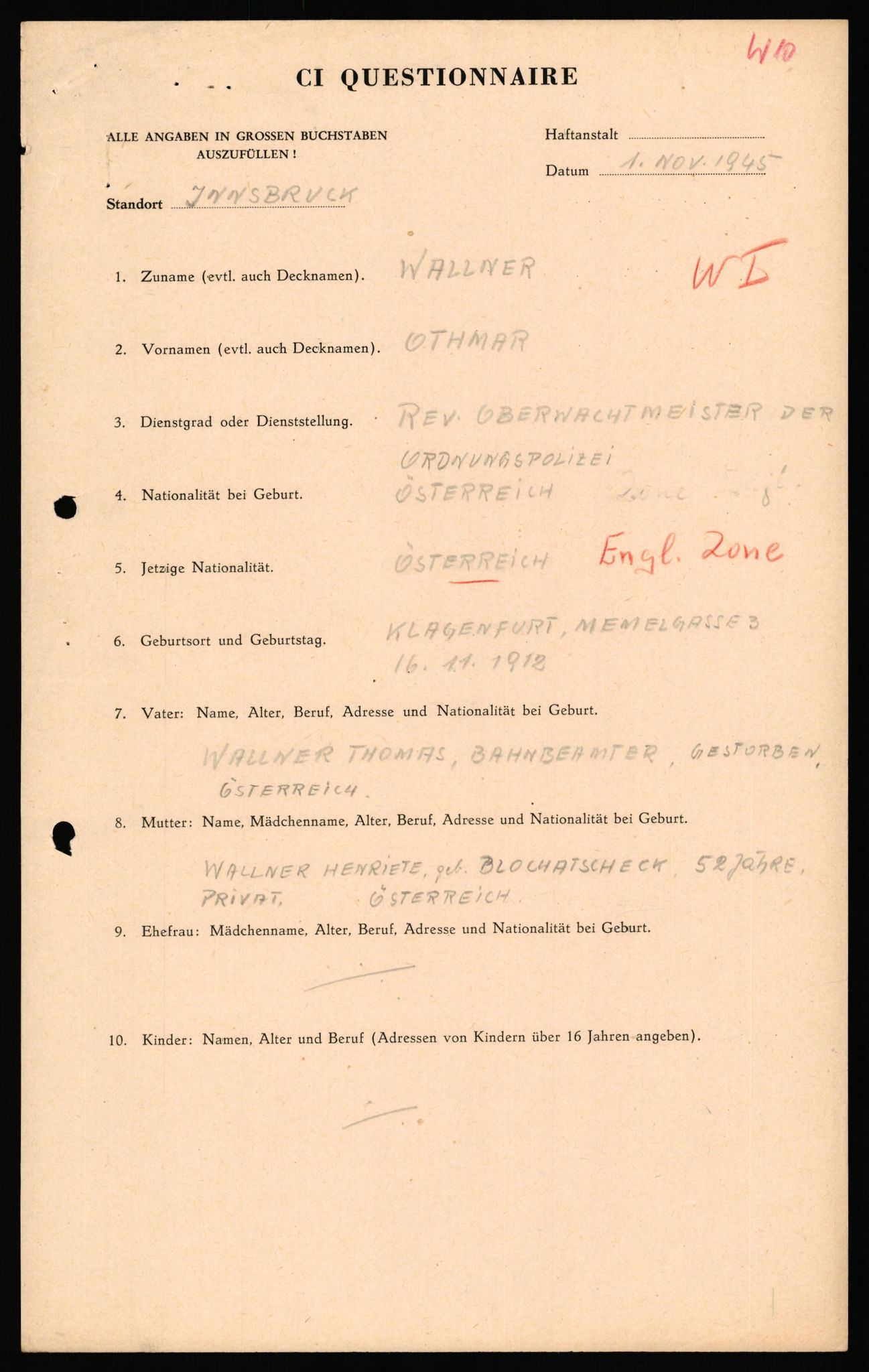 Forsvaret, Forsvarets overkommando II, AV/RA-RAFA-3915/D/Db/L0040: CI Questionaires. Tyske okkupasjonsstyrker i Norge. Østerrikere., 1945-1946, s. 360