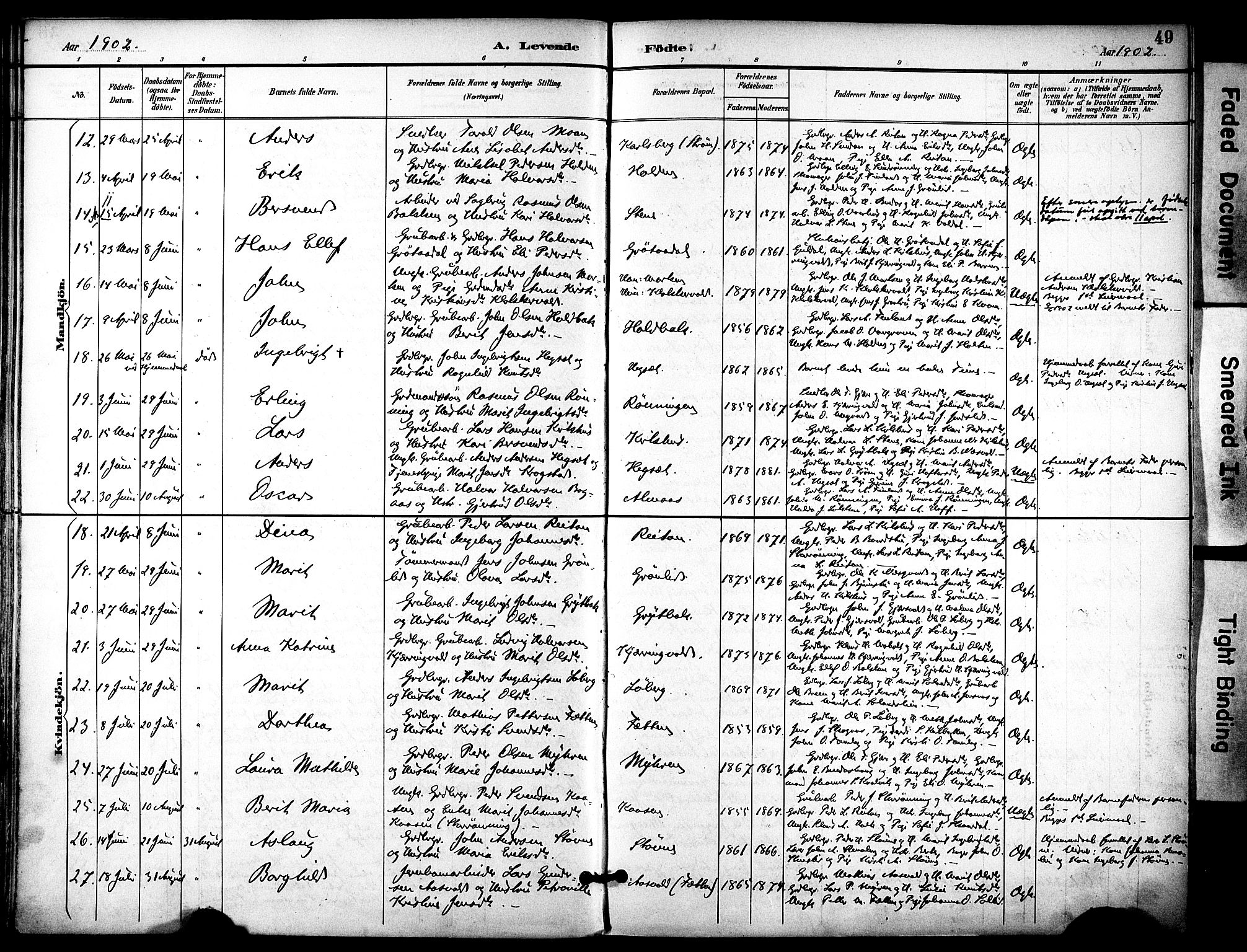 Ministerialprotokoller, klokkerbøker og fødselsregistre - Sør-Trøndelag, SAT/A-1456/686/L0984: Ministerialbok nr. 686A02, 1891-1906, s. 49