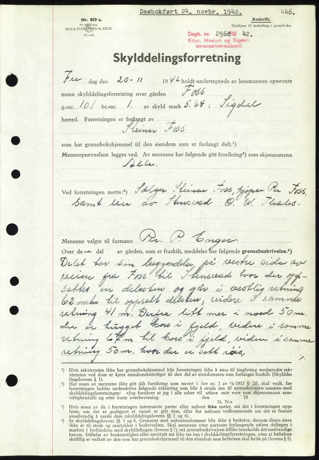 Eiker, Modum og Sigdal sorenskriveri, SAKO/A-123/G/Ga/Gab/L0047: Pantebok nr. A17, 1942-1943, Dagboknr: 2568/1942