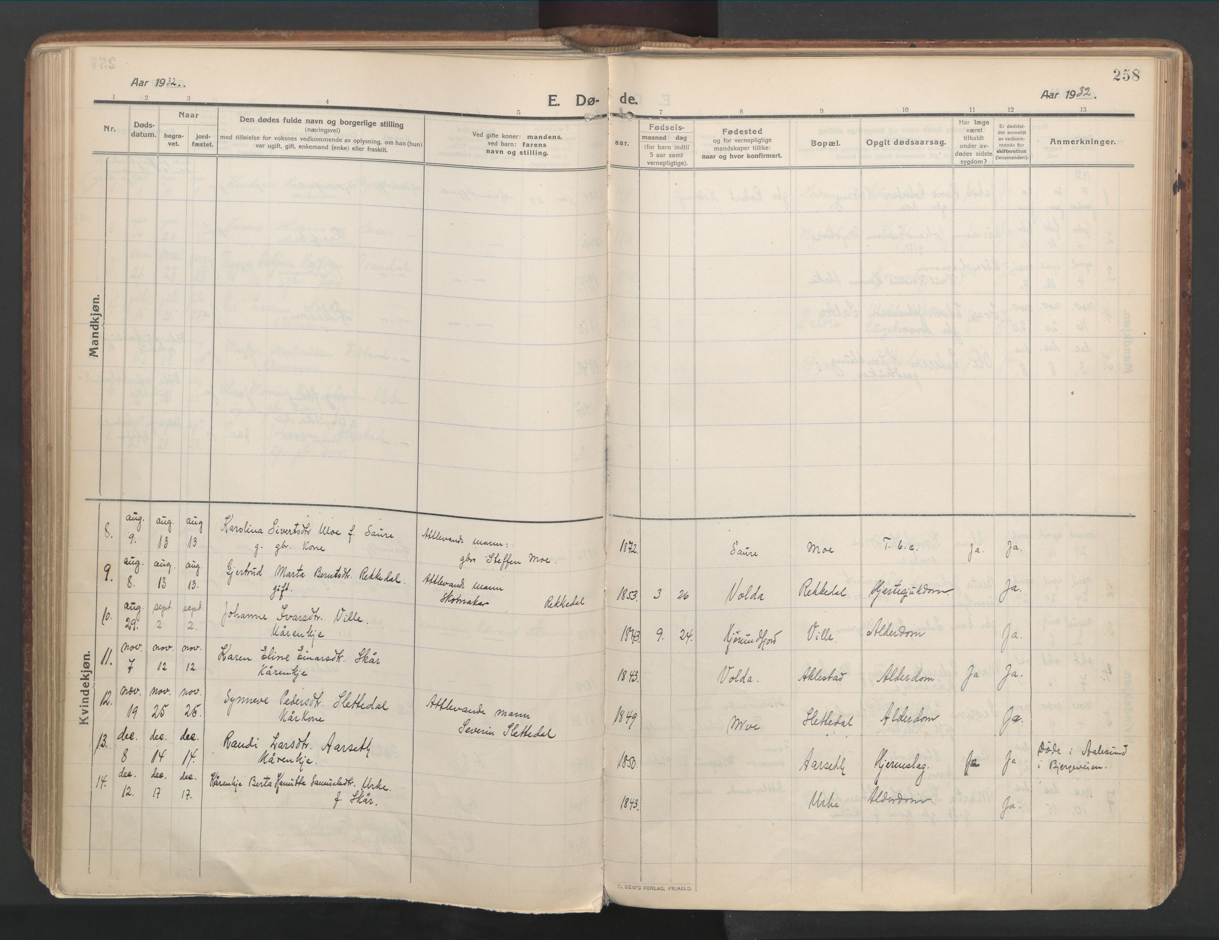 Ministerialprotokoller, klokkerbøker og fødselsregistre - Møre og Romsdal, AV/SAT-A-1454/515/L0212: Ministerialbok nr. 515A08, 1911-1935, s. 258