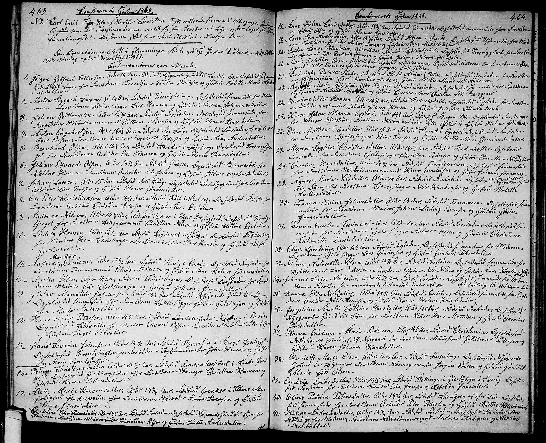 Glemmen prestekontor Kirkebøker, AV/SAO-A-10908/G/Ga/L0004: Klokkerbok nr. 4, 1867-1875, s. 463-464