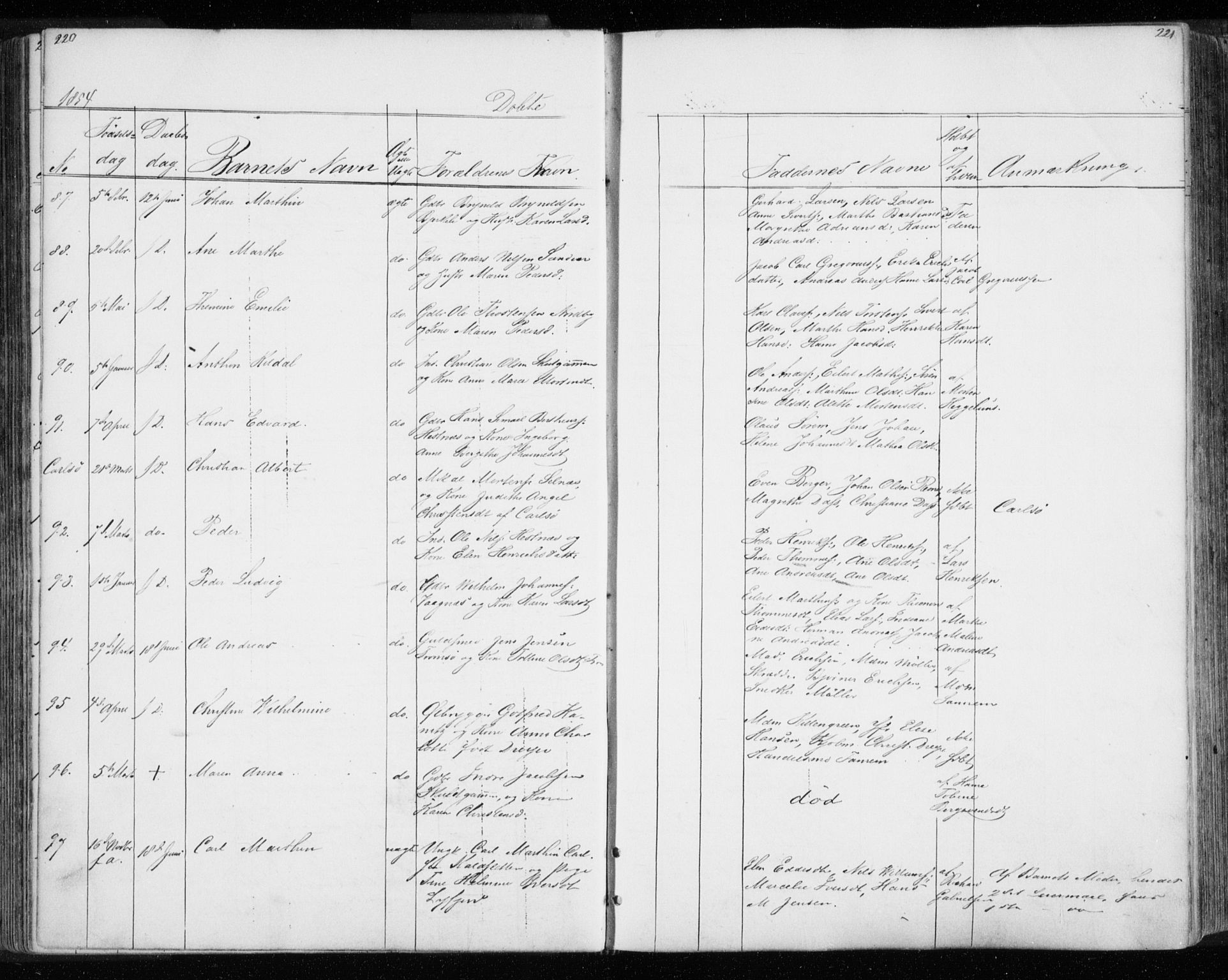 Tromsø sokneprestkontor/stiftsprosti/domprosti, AV/SATØ-S-1343/G/Gb/L0005klokker: Klokkerbok nr. 5, 1846-1857, s. 220-221