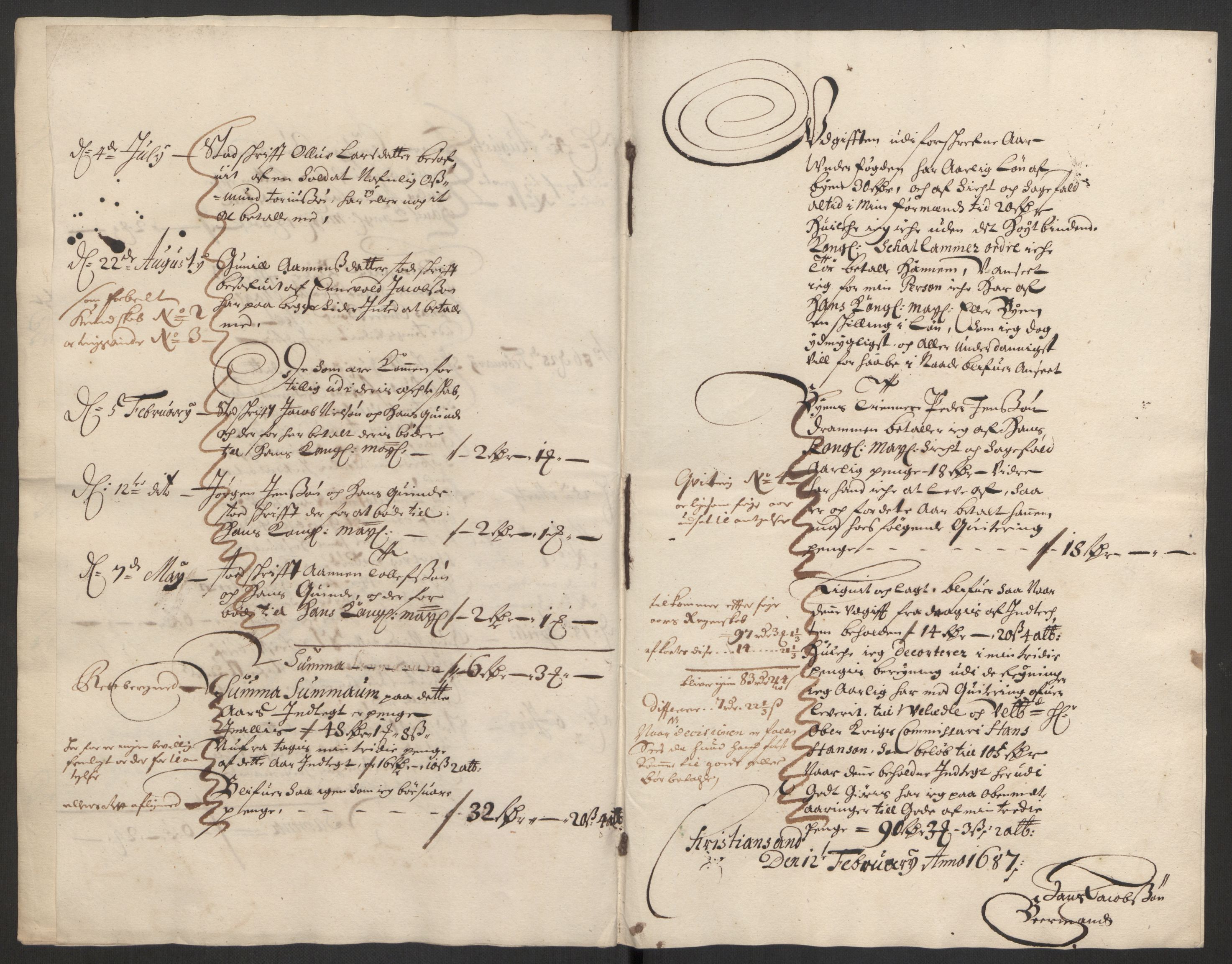 Rentekammeret inntil 1814, Reviderte regnskaper, Byregnskaper, AV/RA-EA-4066/R/Rm/L0285: [M18] Sikt og sakefall, 1681-1718, s. 77