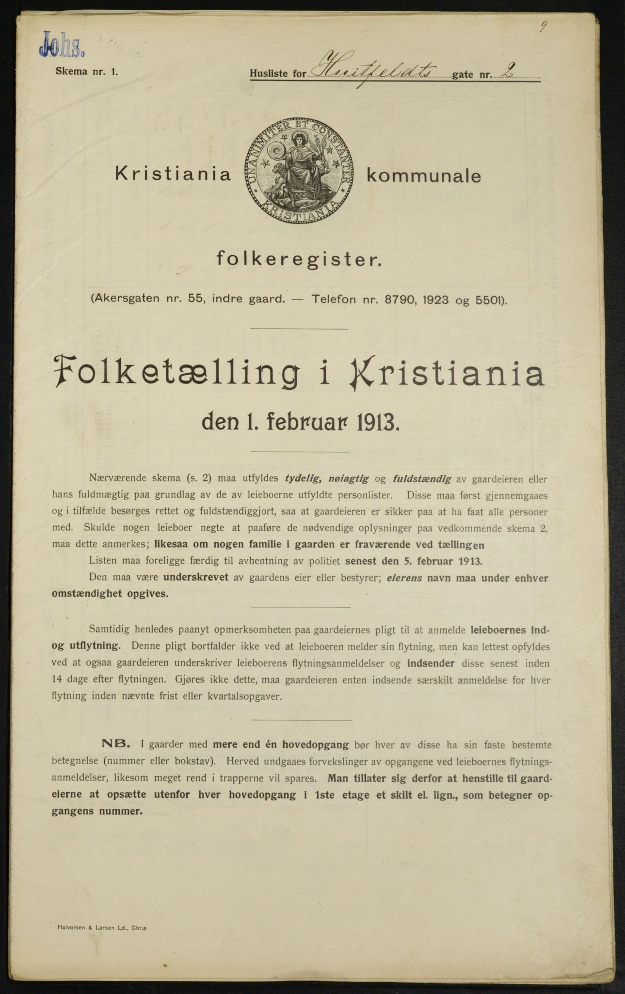 OBA, Kommunal folketelling 1.2.1913 for Kristiania, 1913, s. 41373