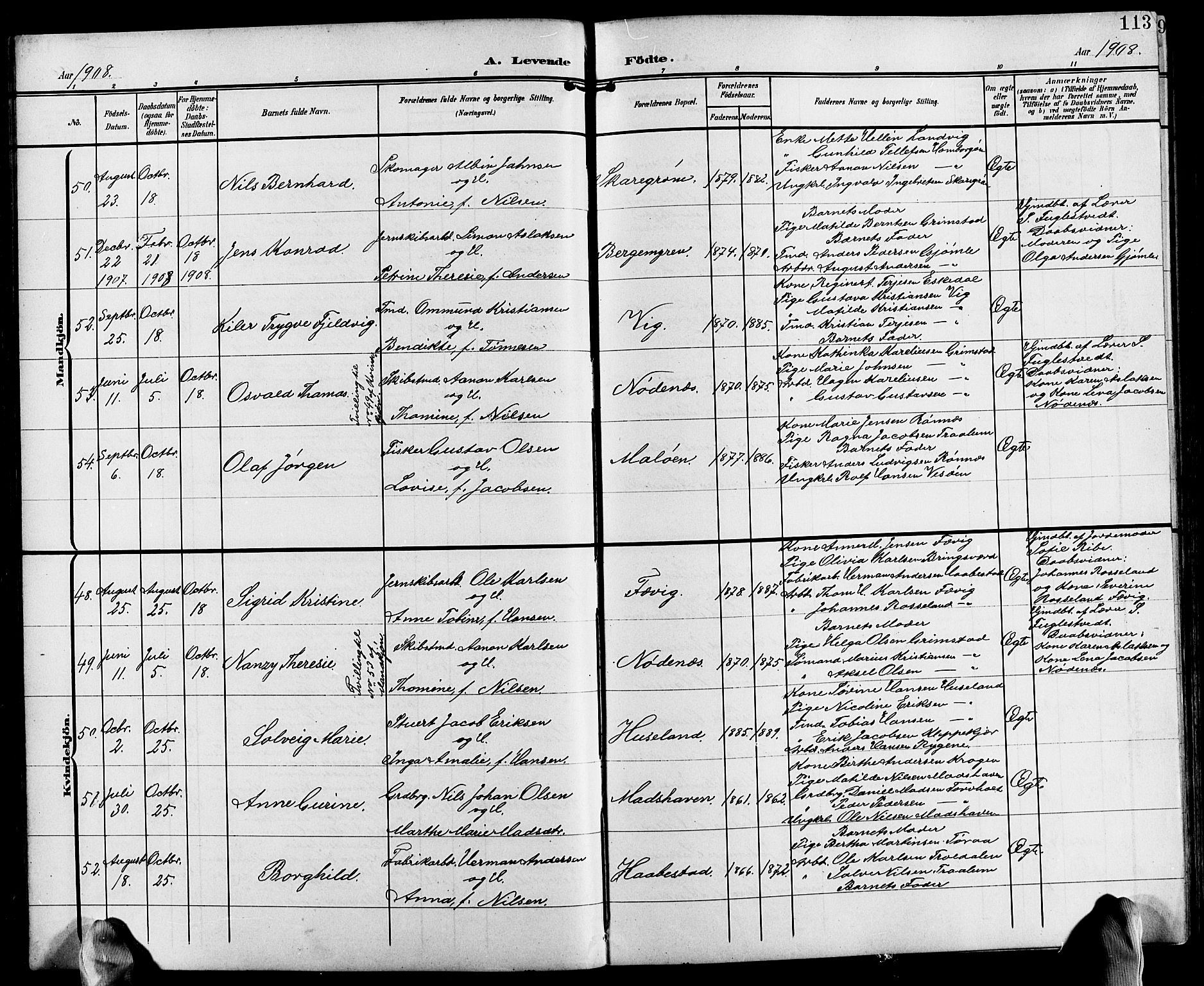 Fjære sokneprestkontor, AV/SAK-1111-0011/F/Fb/L0012: Klokkerbok nr. B 12, 1902-1925, s. 113