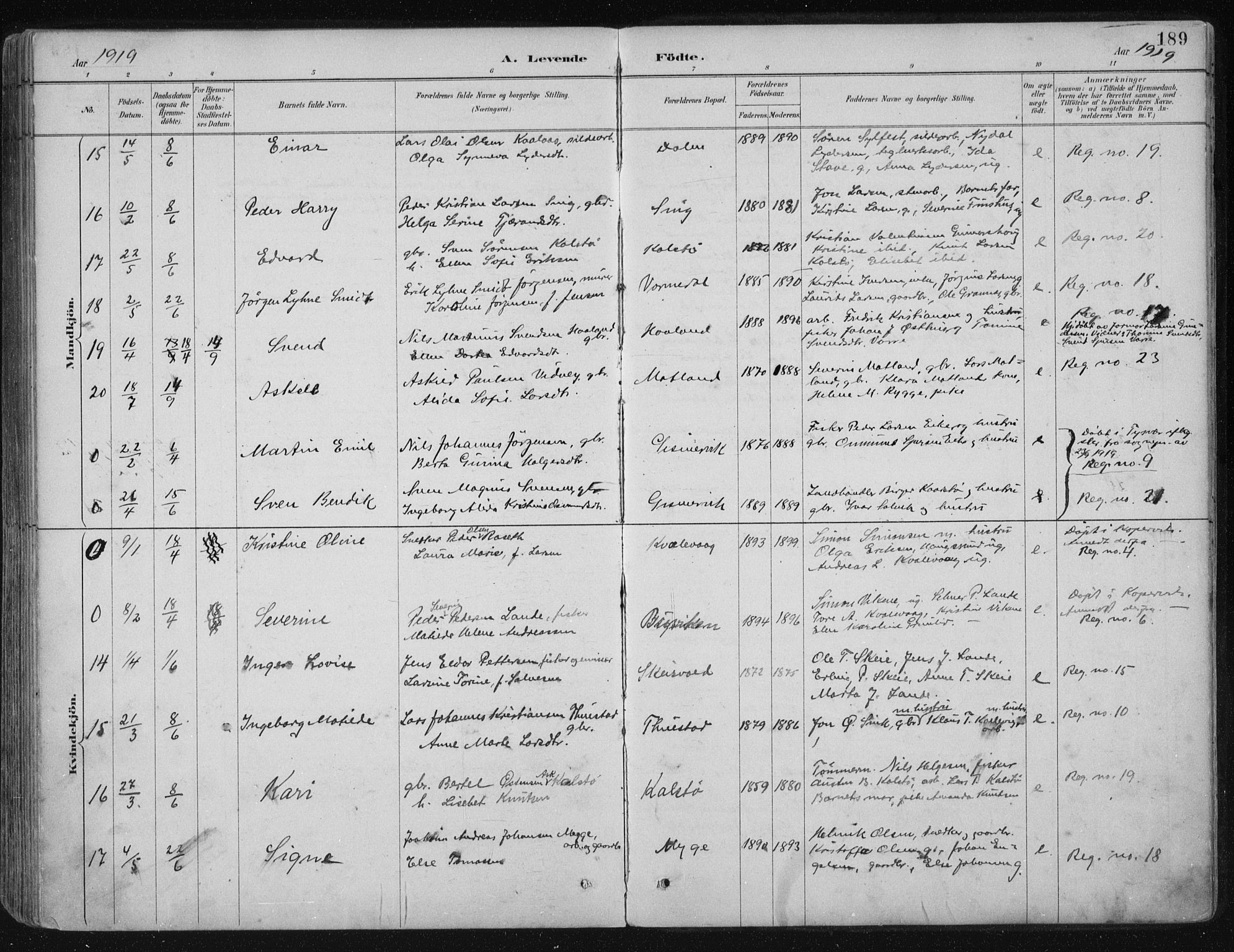 Avaldsnes sokneprestkontor, SAST/A -101851/H/Ha/Haa/L0017: Ministerialbok nr. A 17, 1889-1920, s. 189