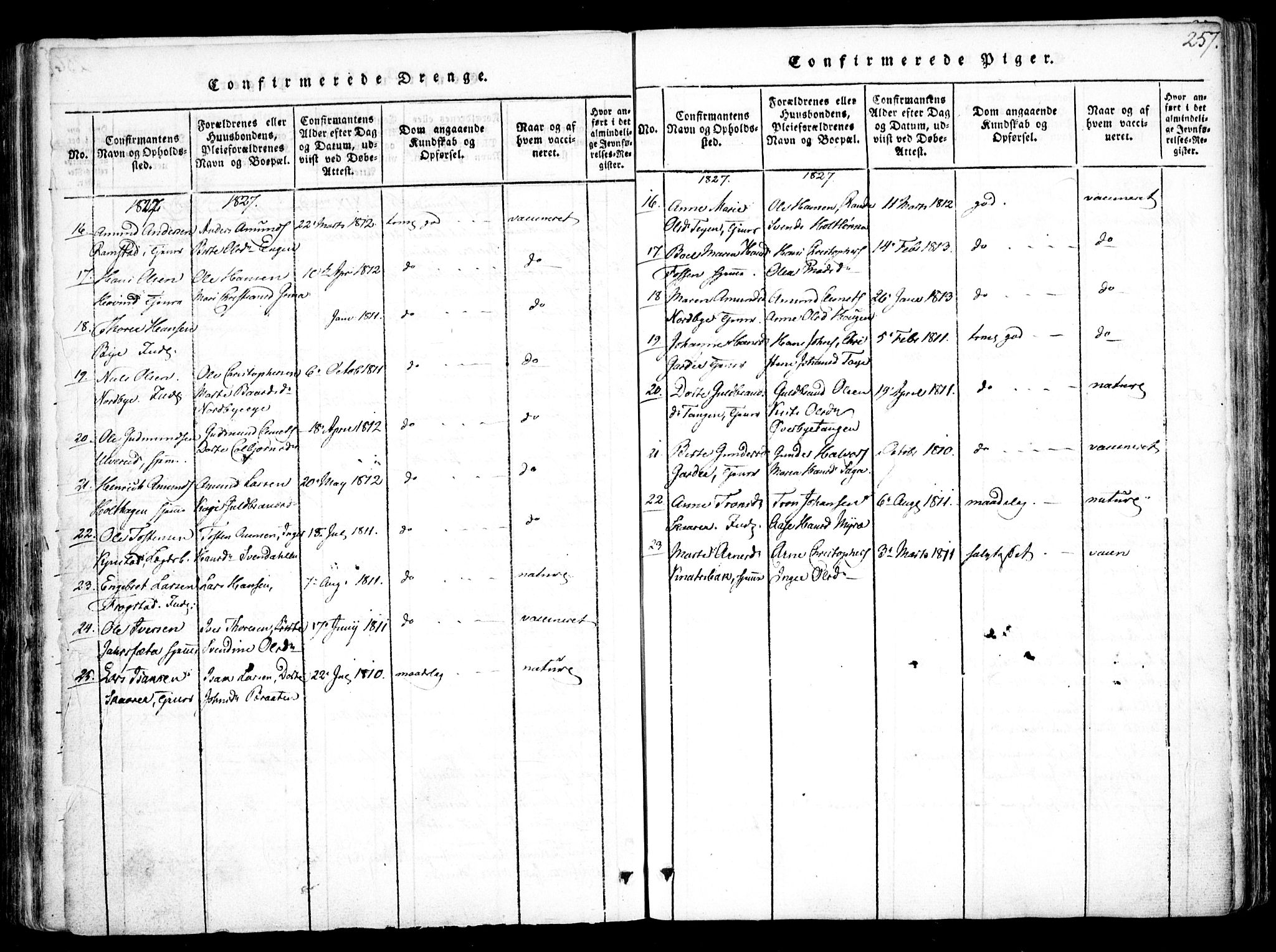 Fet prestekontor Kirkebøker, AV/SAO-A-10370a/F/Fa/L0008: Ministerialbok nr. I 8, 1815-1842, s. 257