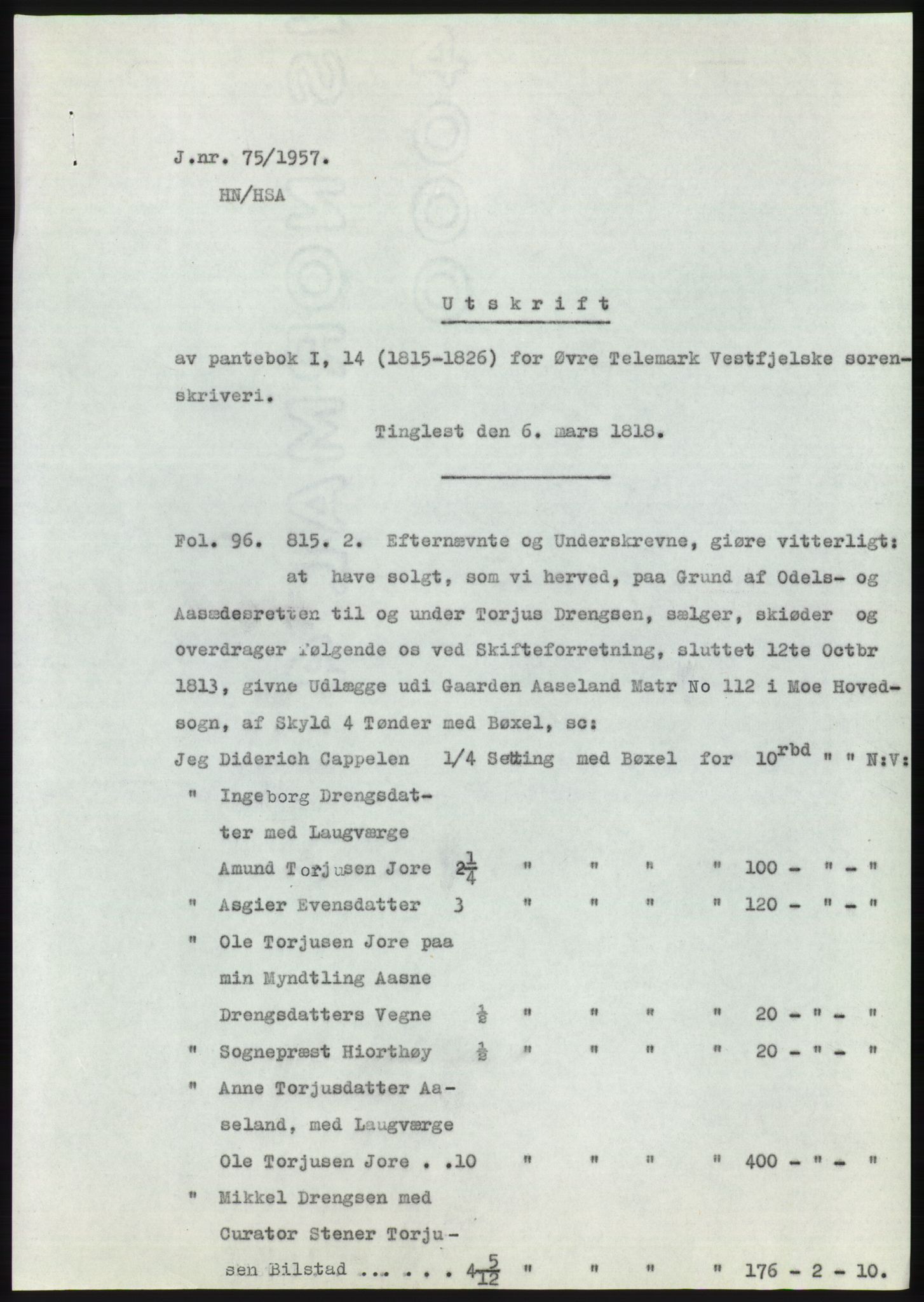 Statsarkivet i Kongsberg, AV/SAKO-A-0001/E/Ee/L0008: Avskrifter, SAO jnr. 1203/1956 - 344/1957, 1956-1957, s. 120