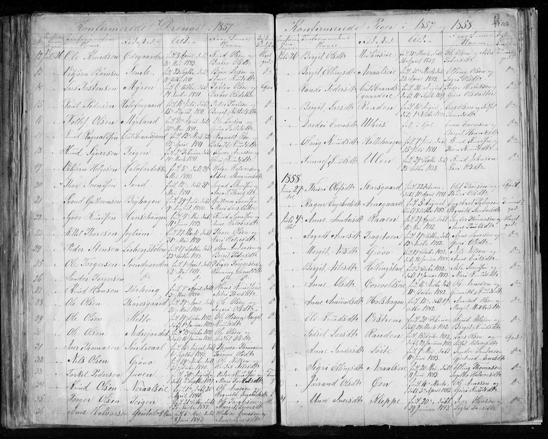 Hol kirkebøker, AV/SAKO-A-227/F/Fa/L0001: Ministerialbok nr. I 1, 1850-1870, s. 107-108