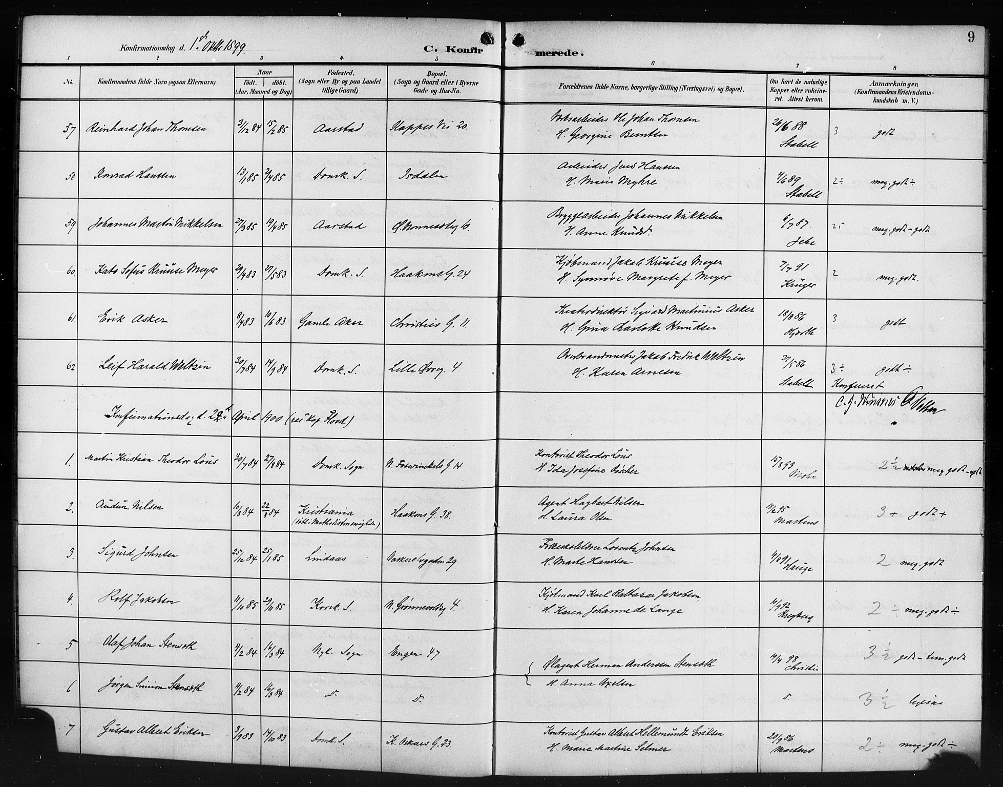 Domkirken sokneprestembete, AV/SAB-A-74801/H/Hab/L0025: Klokkerbok nr. C 5, 1899-1916, s. 9