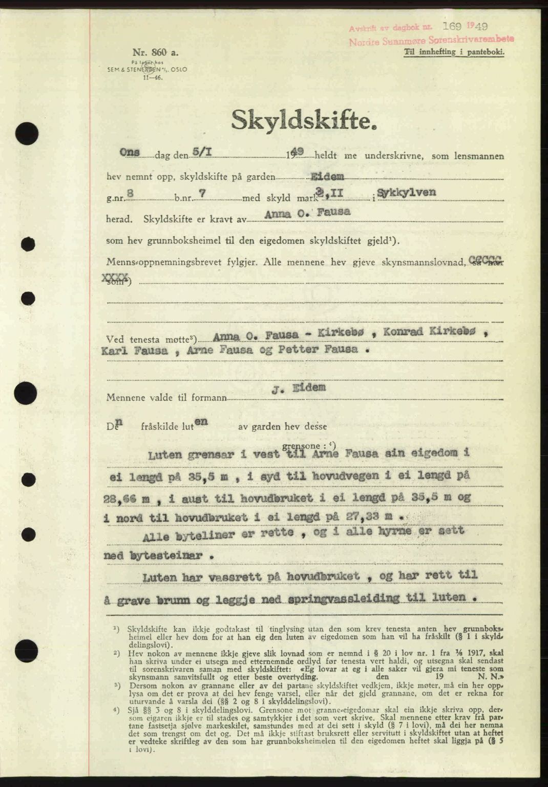 Nordre Sunnmøre sorenskriveri, SAT/A-0006/1/2/2C/2Ca: Pantebok nr. A29, 1948-1949, Dagboknr: 169/1949